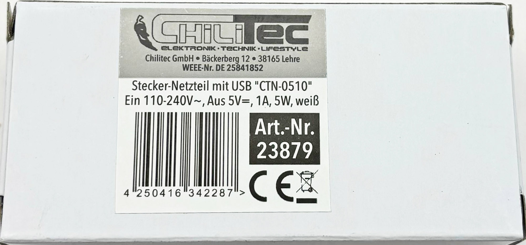 Stecker-Netzteil mit USB "CTN-0510" Ein 110-240V~, Aus 5V=, 1A, 5W, weiß X - Bild 2