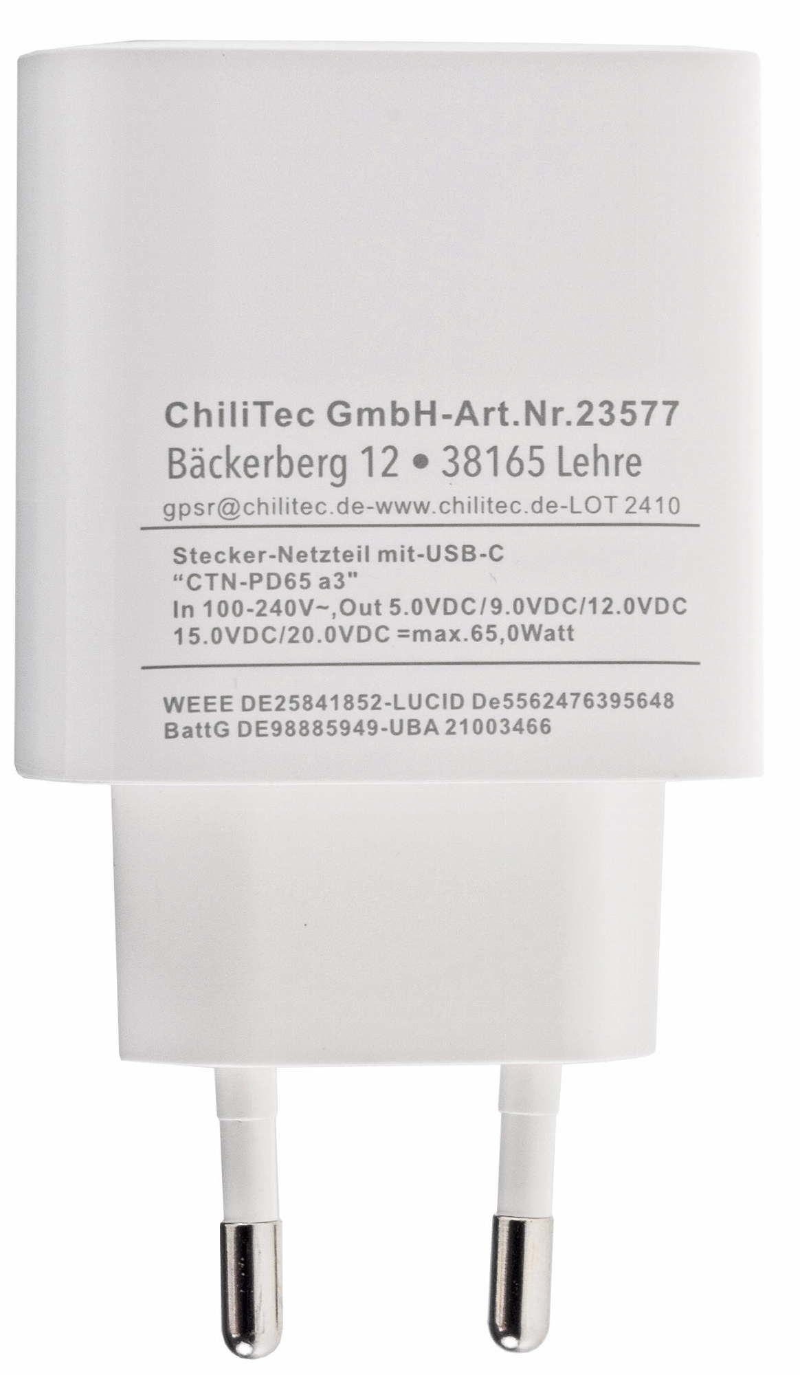 Stecker-Netzteil mit USB-C "CTN-PD20" In 100-240V~, Out 5,0V/9,0V/12,0V=, 20W X - Bild 3