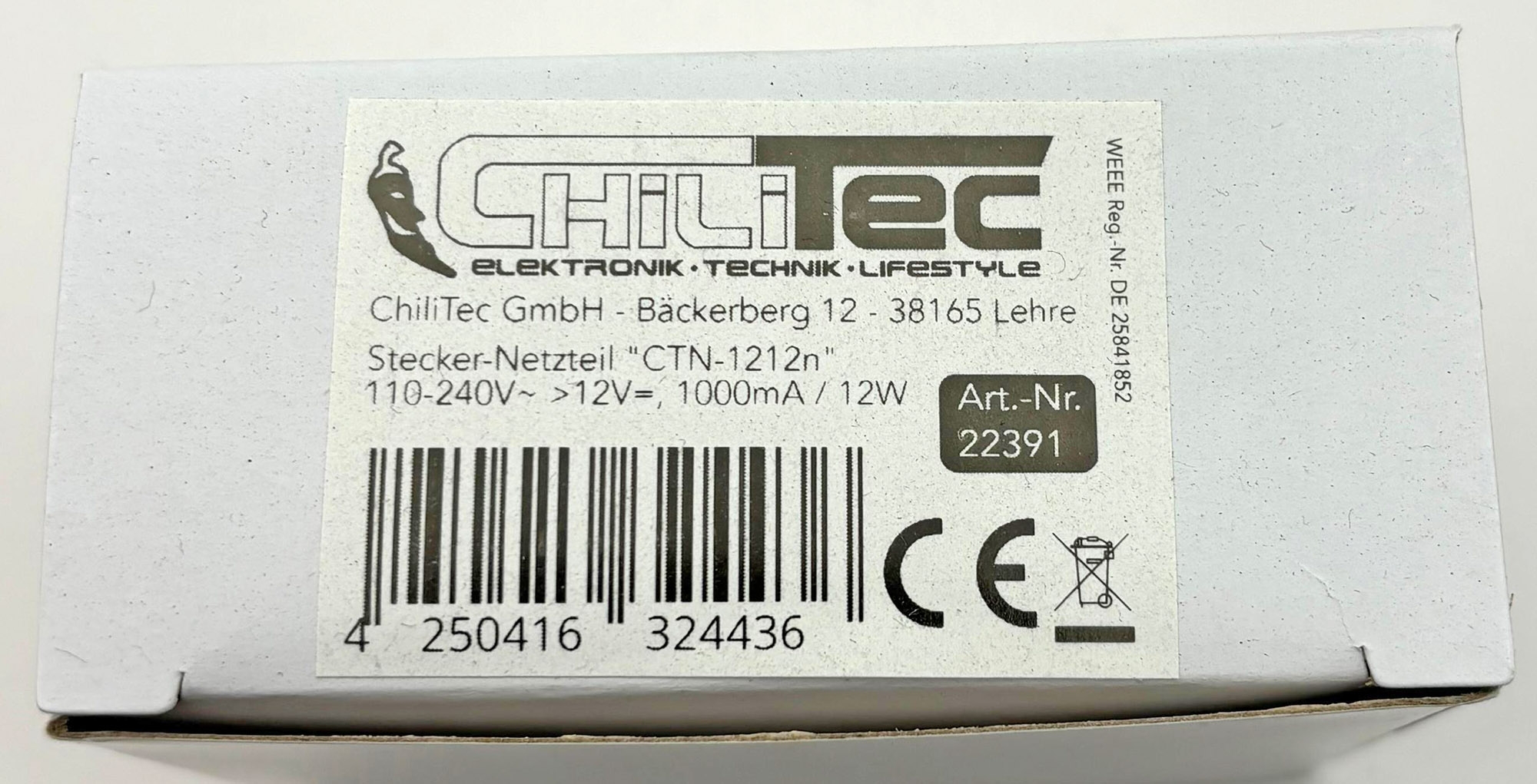 Stecker-Netzteil "CTN-1212n" 110-240V~ >12V=, 1000mA / 12W X - Bild 3