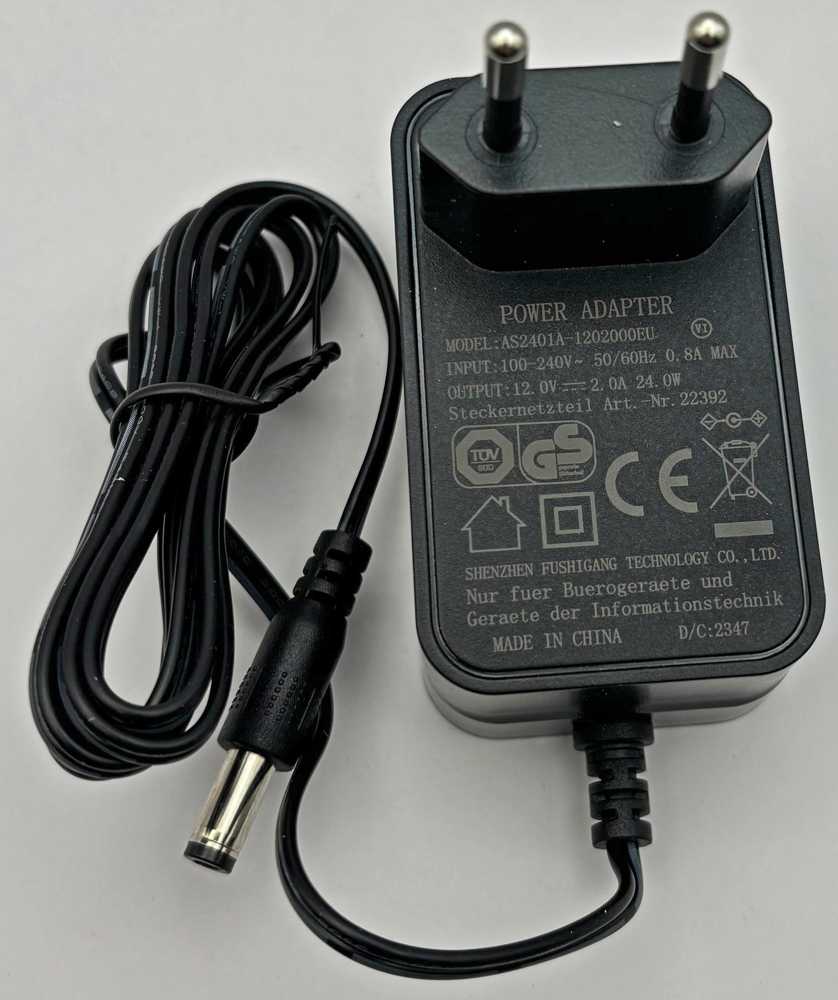 Stecker-Netzteil "CTN-1224n" 110-240V~ >12V=, 2000mA / 24W X - Bild 2