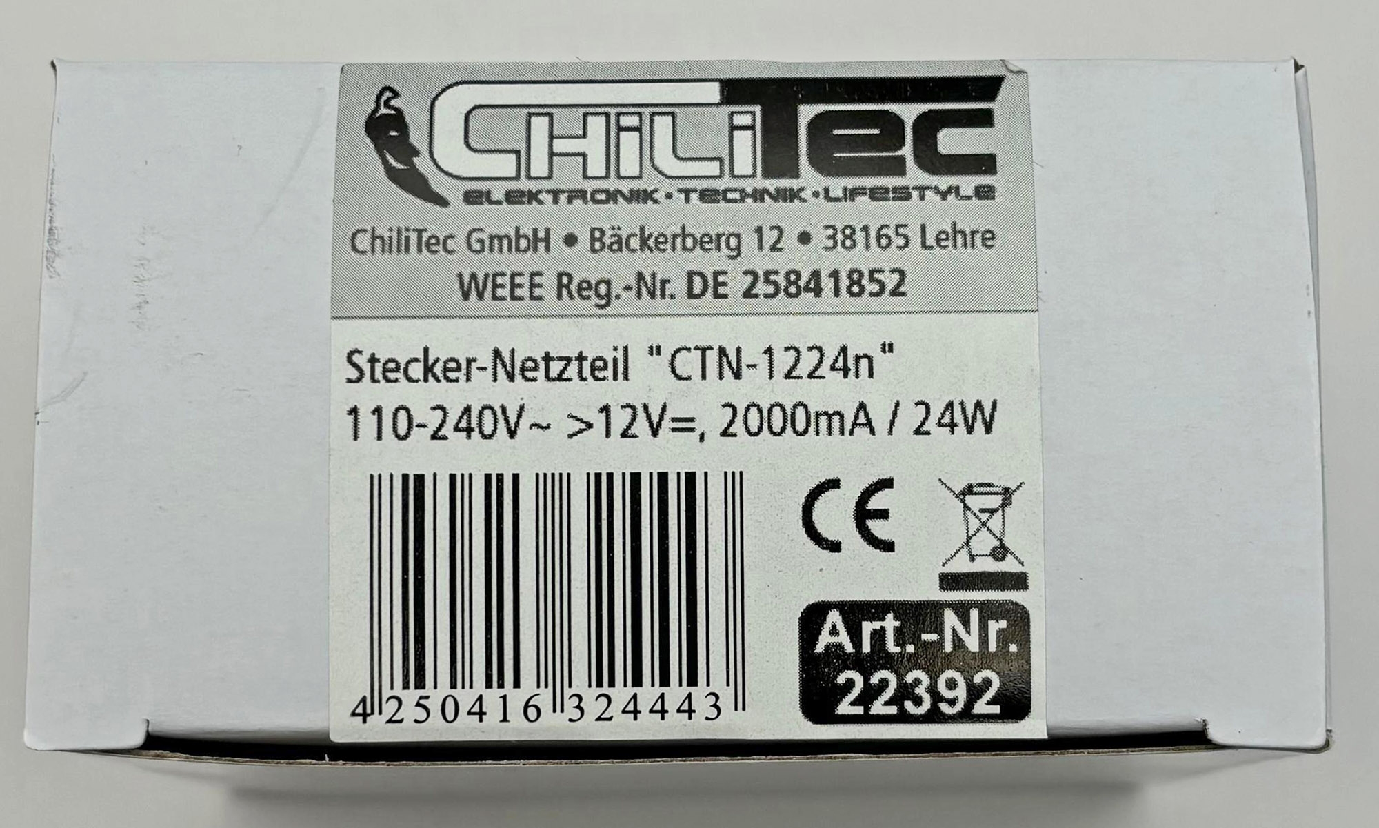 Stecker-Netzteil "CTN-1224n" 110-240V~ >12V=, 2000mA / 24W X - Bild 3