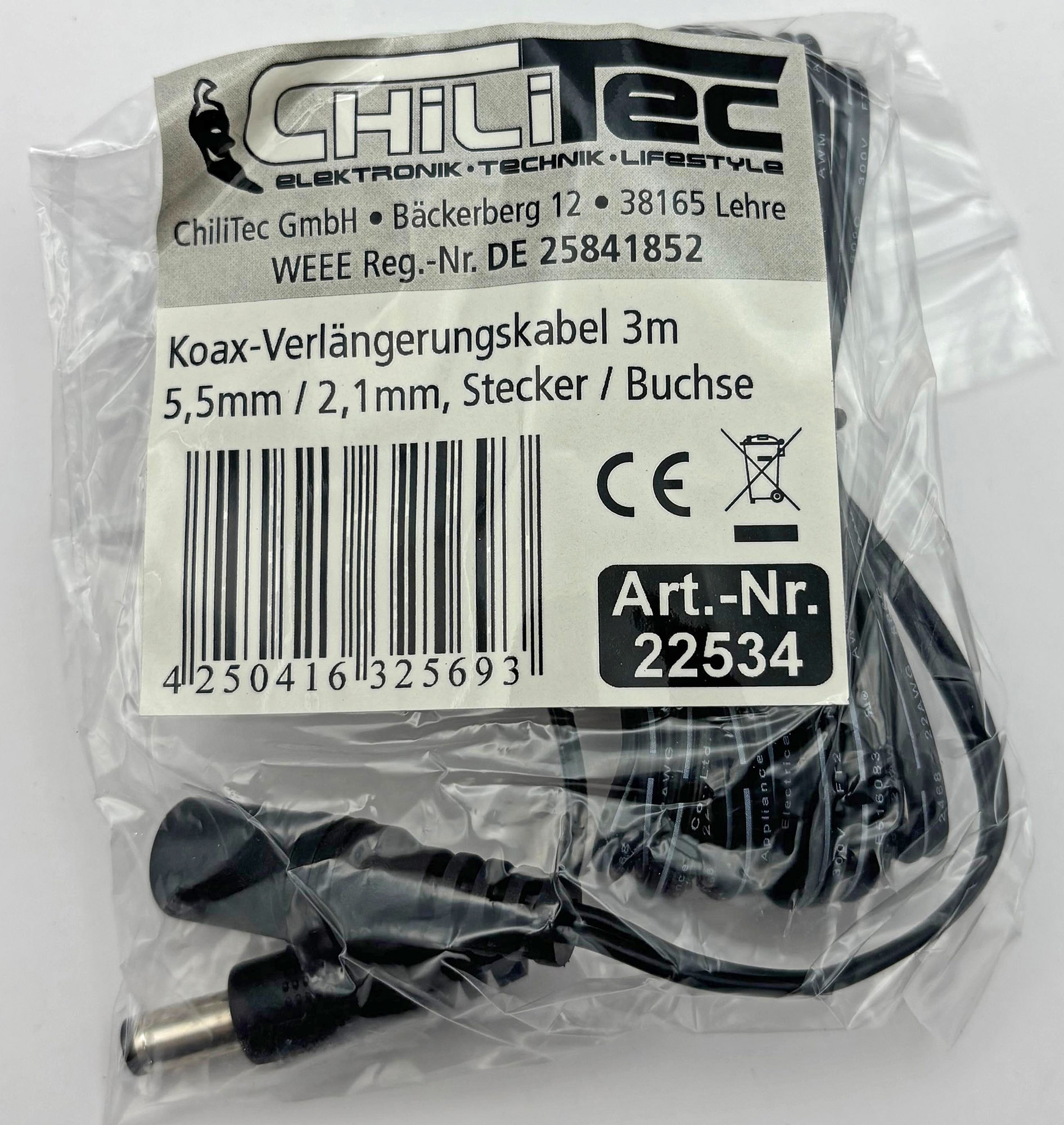 Verlängerungskabel für Netzteile 3m 5,5mm / 2,1mm, Stecker / Buchse X - Bild 1