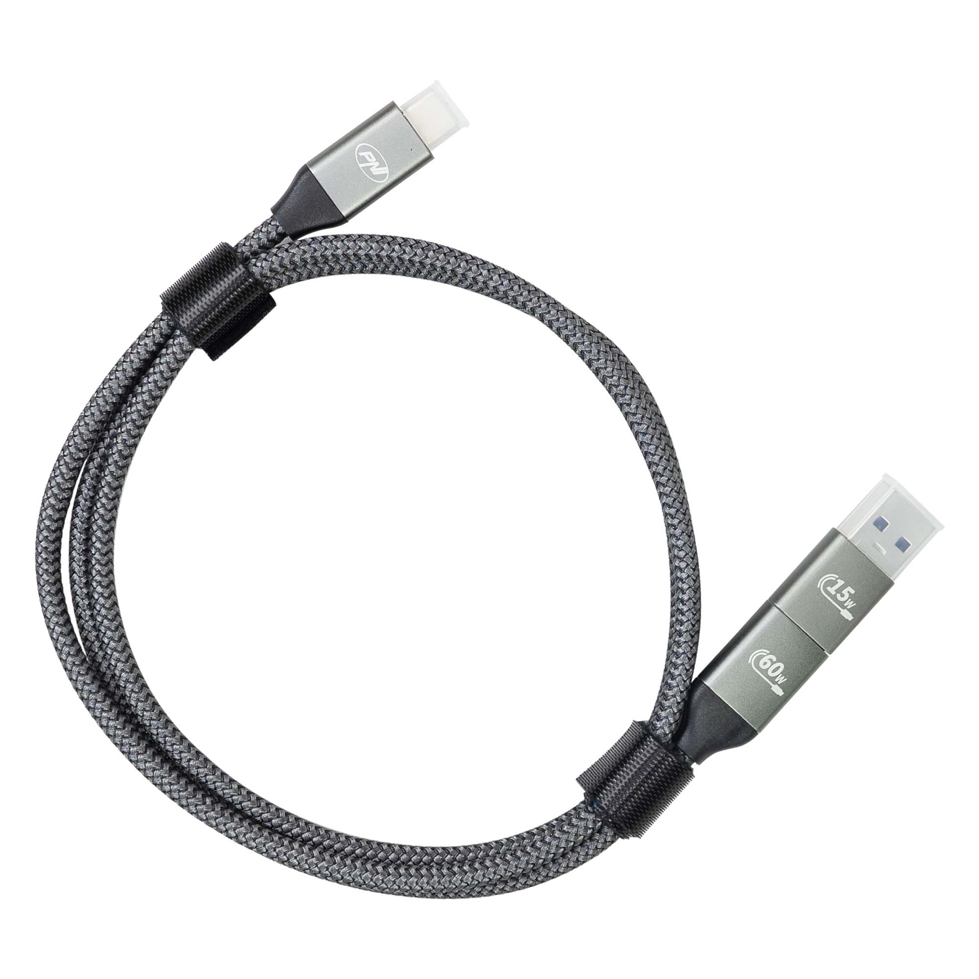 Lade-/ Datenkabel PNI CD600 USB Type-C auf Type-C 60W  + USB Type-C auf USB-A Adapter, Länge 1m - Bild 1