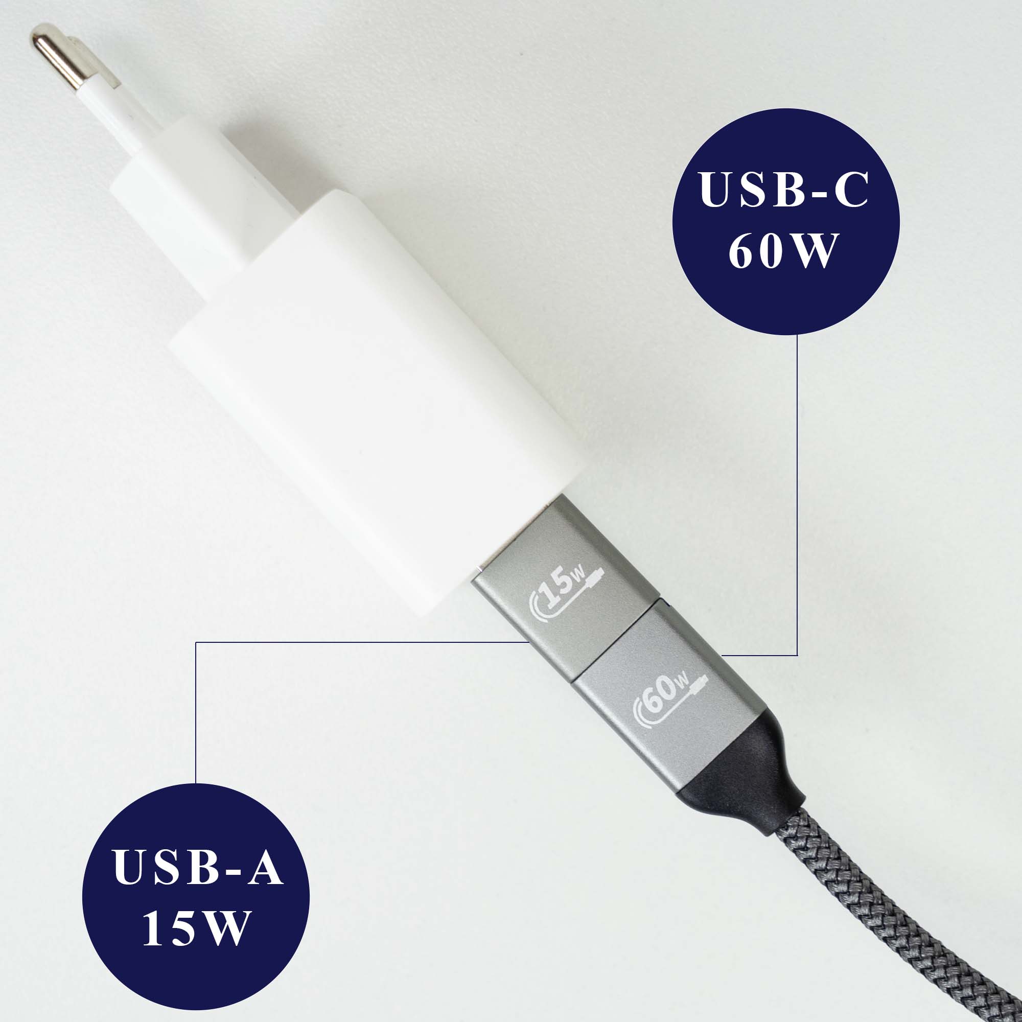 Lade-/ Datenkabel PNI CD600 USB Type-C auf Type-C 60W  + USB Type-C auf USB-A Adapter, Länge 1m - Bild 2