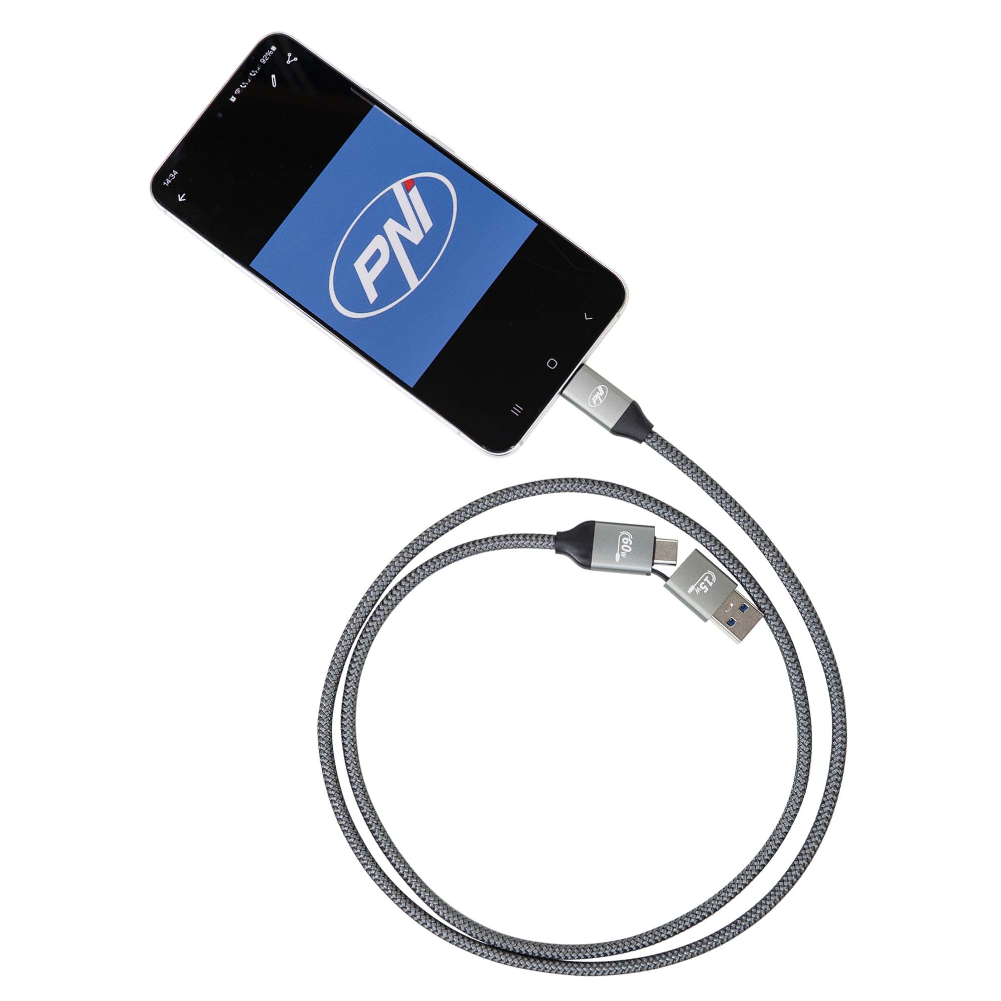 Lade-/ Datenkabel PNI CD600 USB Type-C auf Type-C 60W  + USB Type-C auf USB-A Adapter, Länge 1m - Bild 3