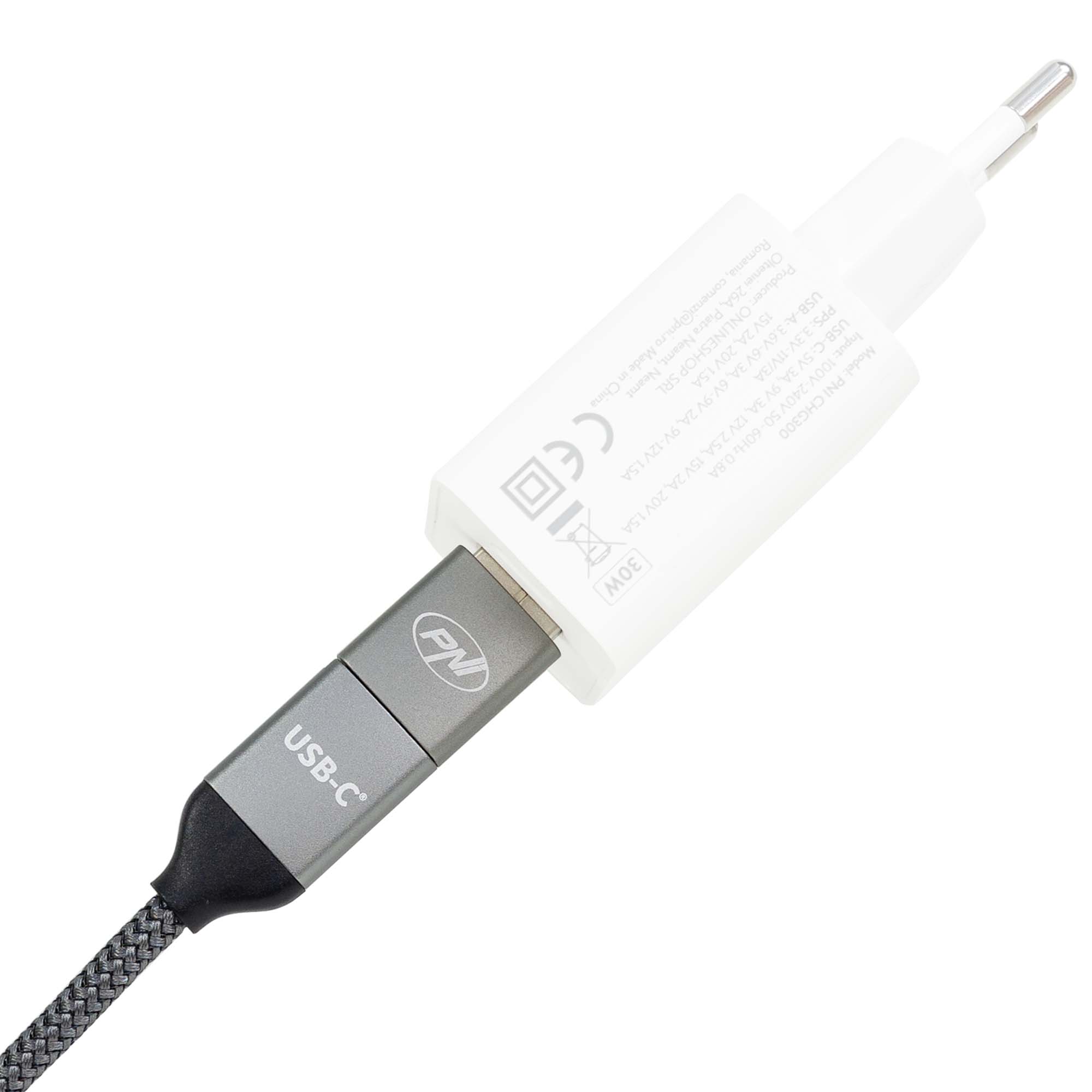 Lade-/ Datenkabel PNI CD600 USB Type-C auf Type-C 60W  + USB Type-C auf USB-A Adapter, Länge 1m - Bild 6