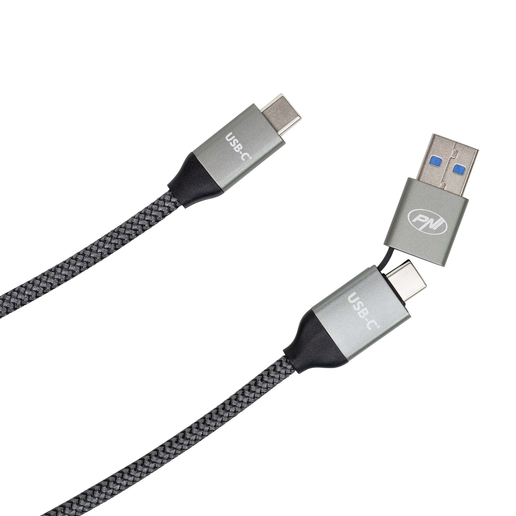 Lade-/ Datenkabel PNI CD600 USB Type-C auf Type-C 60W  + USB Type-C auf USB-A Adapter, Länge 1m - Bild 7