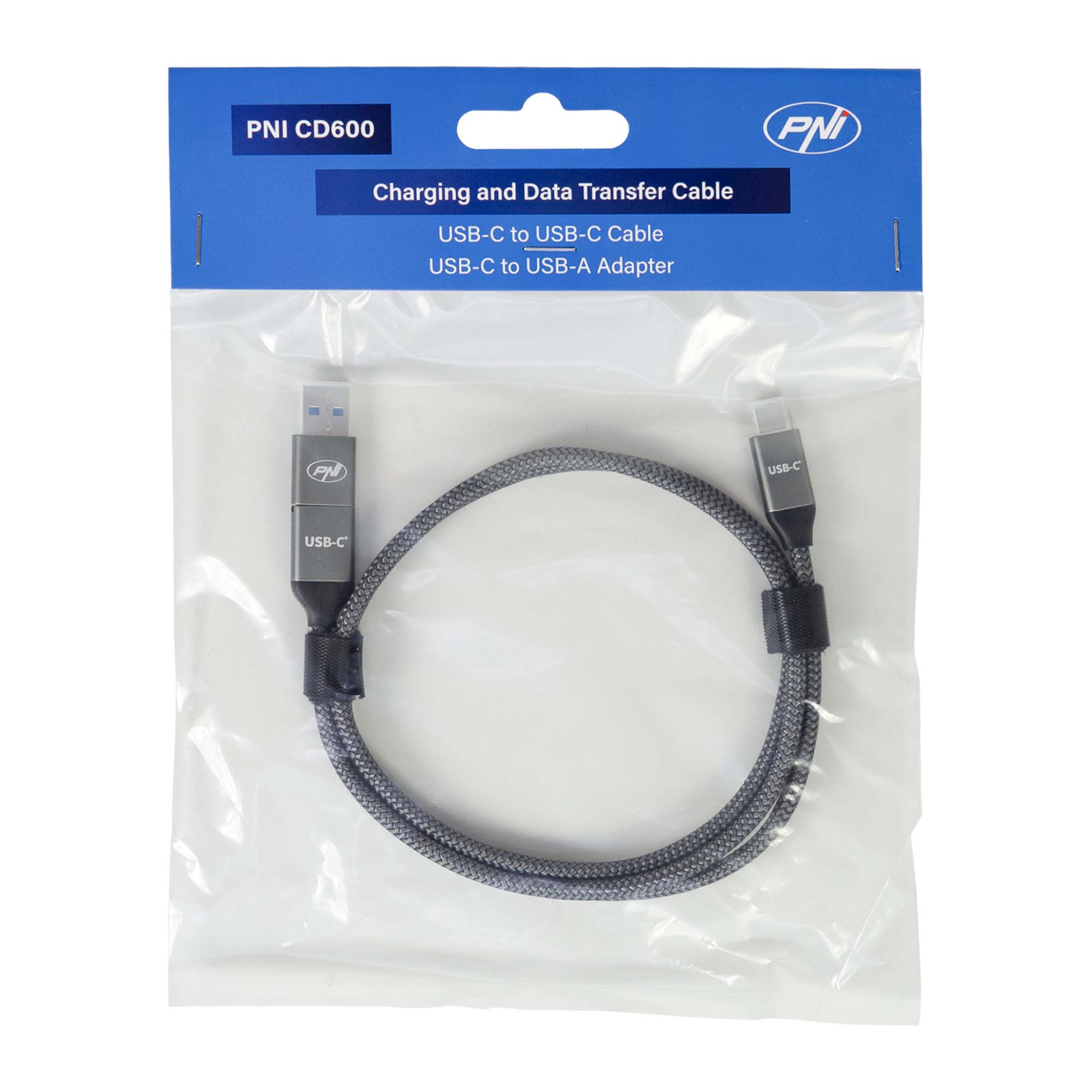 Lade-/ Datenkabel PNI CD600 USB Type-C auf Type-C 60W  + USB Type-C auf USB-A Adapter, Länge 1m - Bild 8