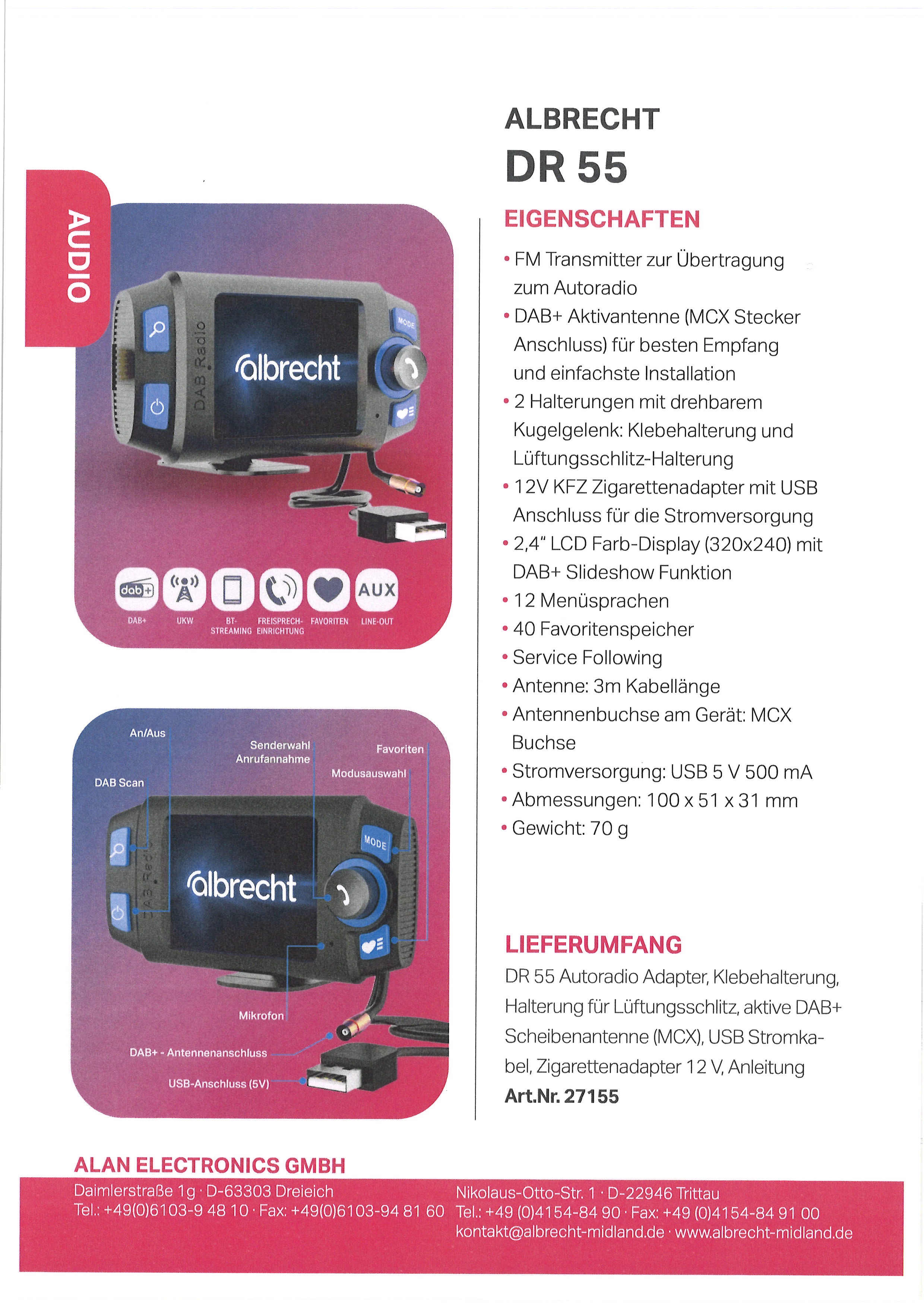   Albrecht DR 55 Mini DAB+ Digitalradio Adapter fürs Autoradio, mit Farbdisplay X  - Bild 8