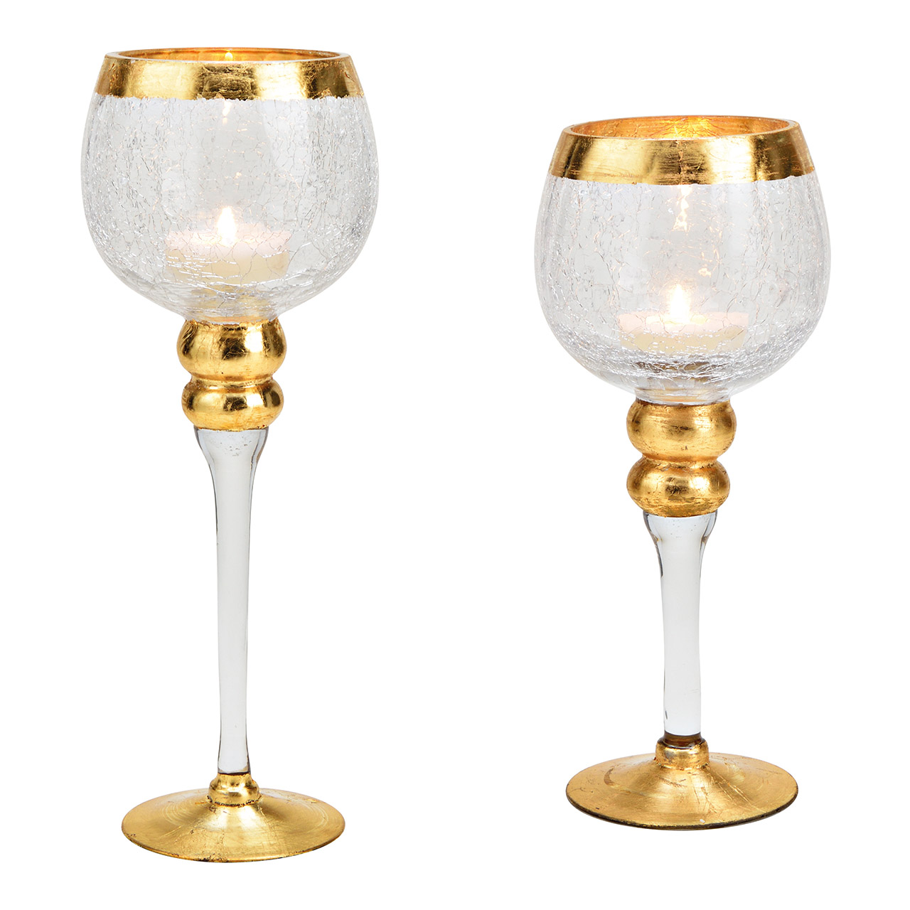 Windlicht Set cracking aus Glas gold 2er Set