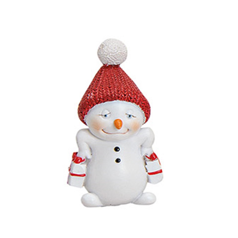 Schneemann aus Poly, 5 cm rot mit Geschenke