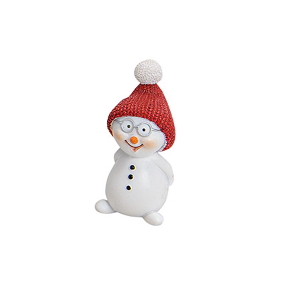 Schneemann aus Poly, 5 cm rot mit Brille