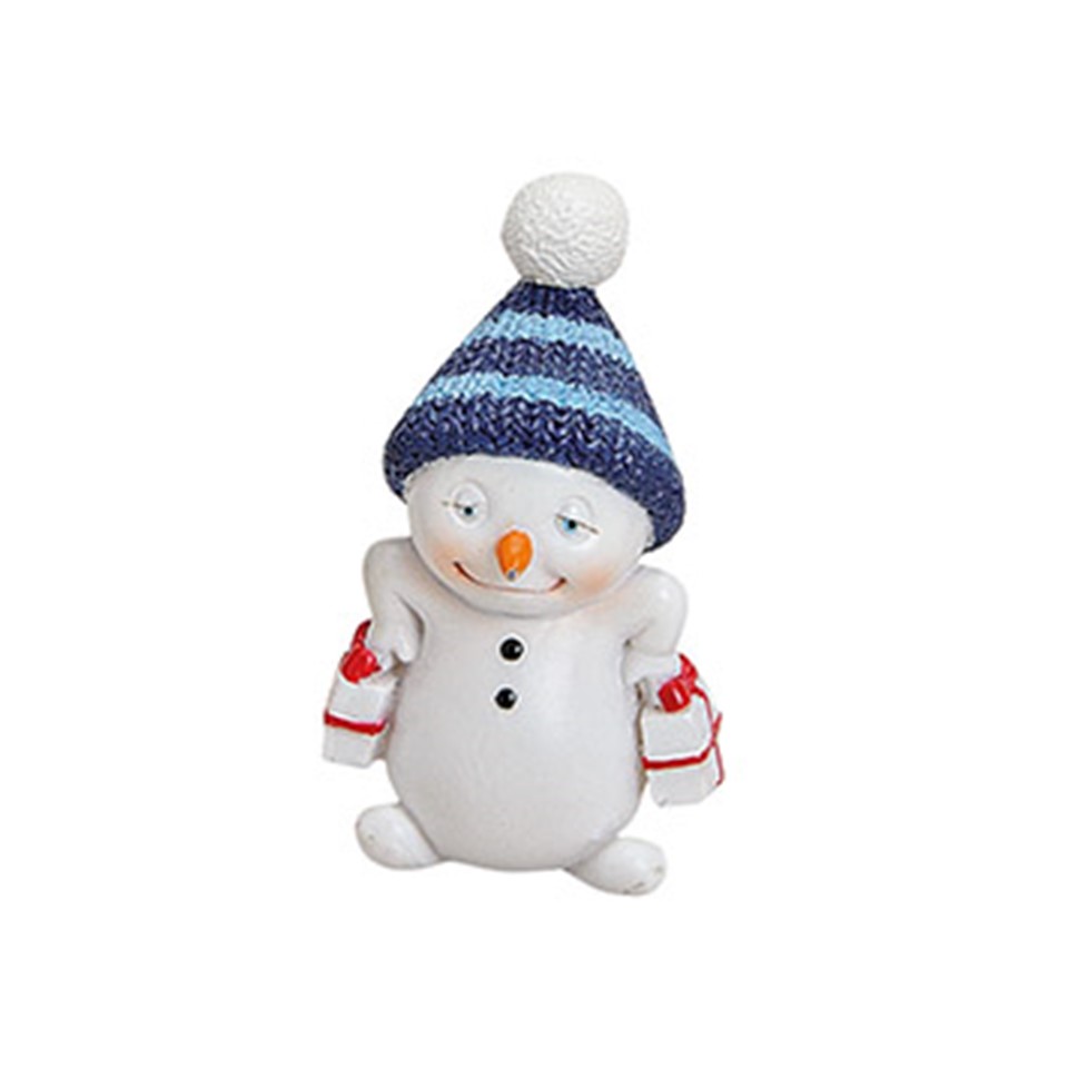 Schneemann aus Poly, 5 cm blau mit Geschenke