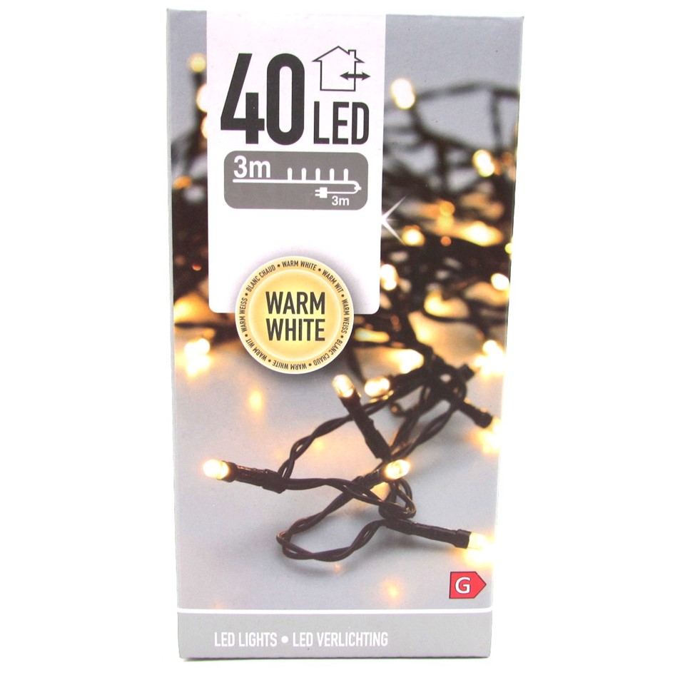 LED Lichterkette 230 Volt 40LED`s warmweiß