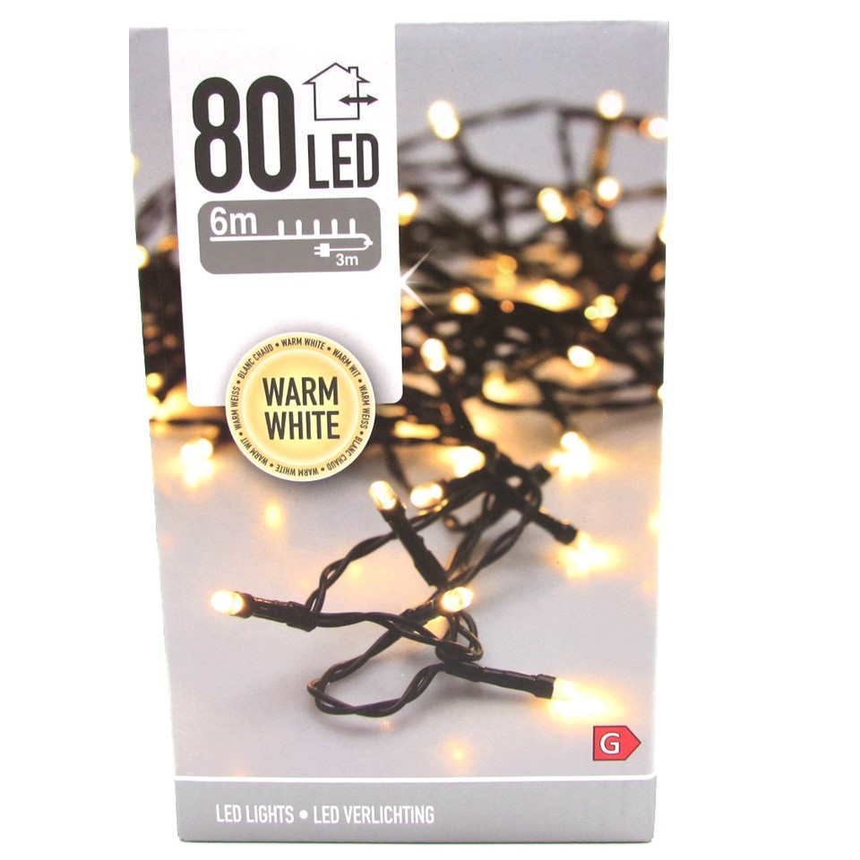 LED Lichterkette 230 Volt 80LED`s warmweiß