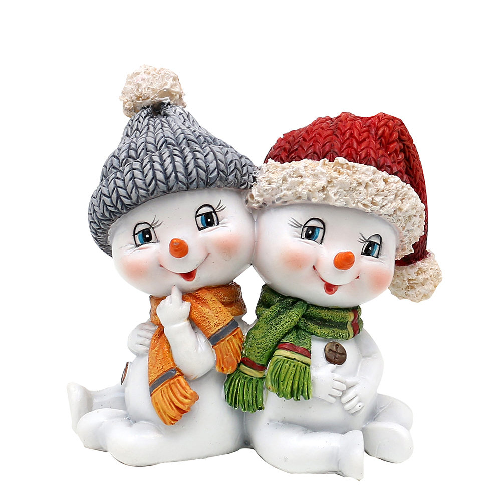 Schneekinderpaar mit Mütze & Schal rot/grau 10,7 x 7,3 x 10,8 cm