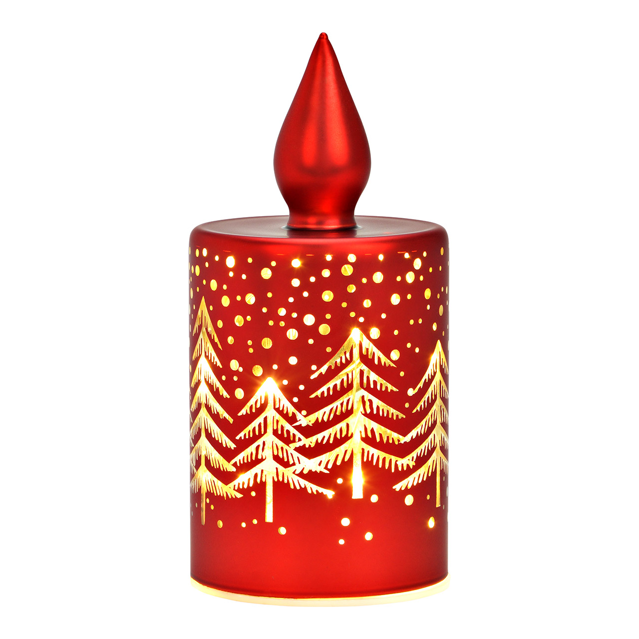 LED Lichtkerze rot Winterwald Dekor 7x15x7 cm 