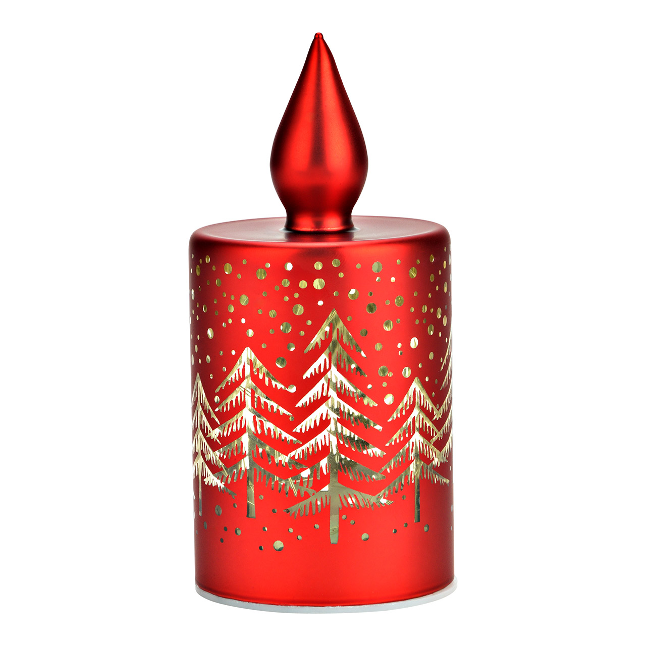 LED Lichtkerze rot Winterwald Dekor 7x15x7 cm  - Bild 1