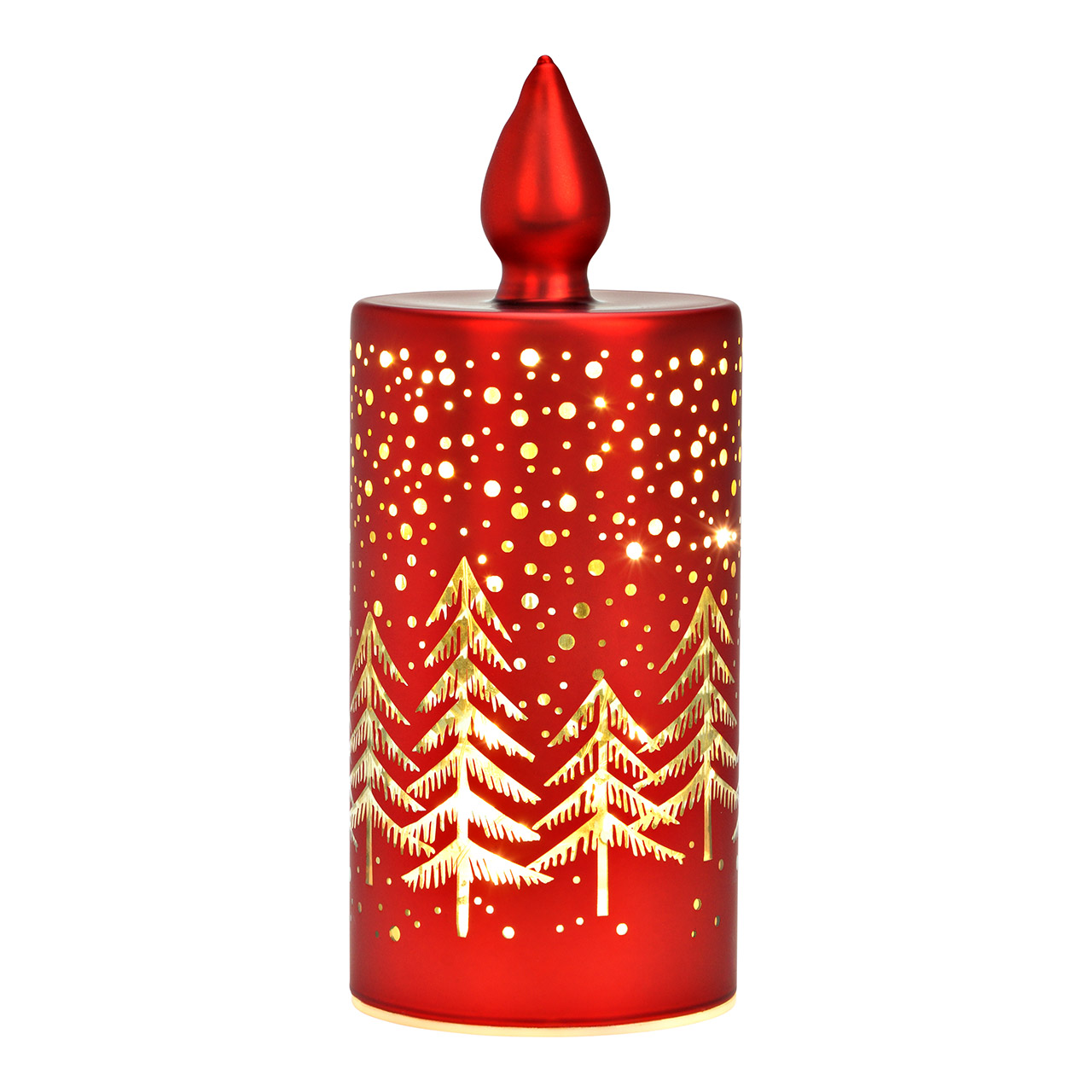 LED Lichtkerze rot Winterwald Dekor 8x20x8 cm 