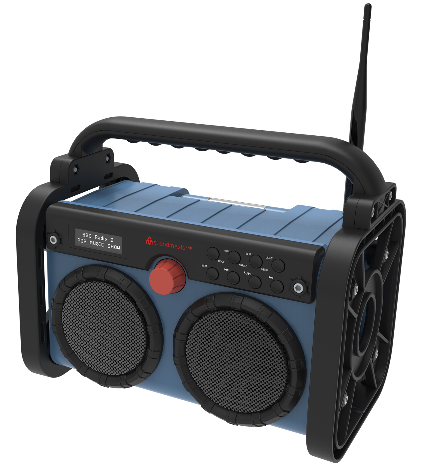 Soundmaster DAB85BL Stereo DAB+/UKW Baustellen-/Gartenradio mit Bluetooth®, LED-Arbeitsleuchte & Li-Ion Akku 