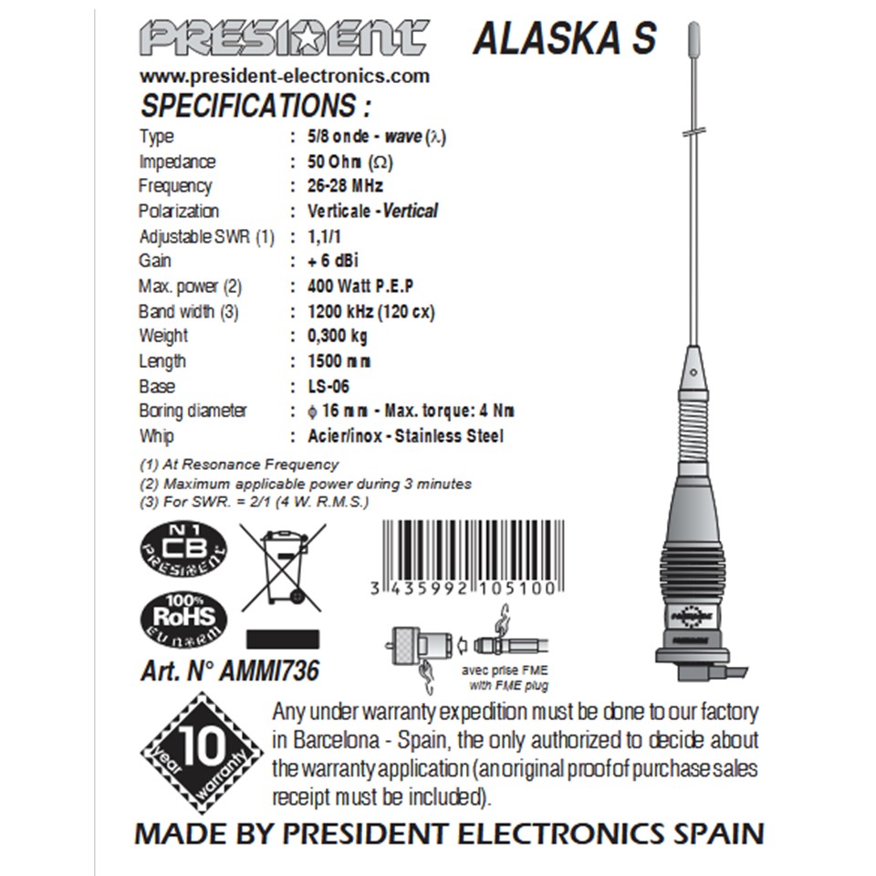 President ALASKA S CB-Mobilantenne, 1500mm - Bild 6