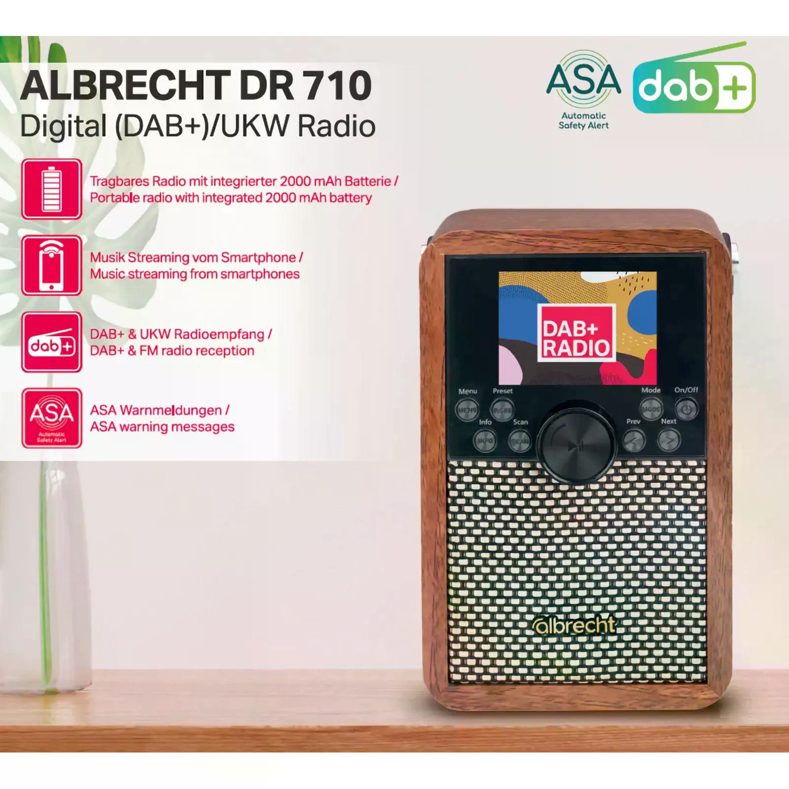 Albrecht DR 710 Digitalradio, tragbar mit UKW, DAB+, Musik-Streaming, ASA Warnmeldungenlbrecht  X - Bild 2