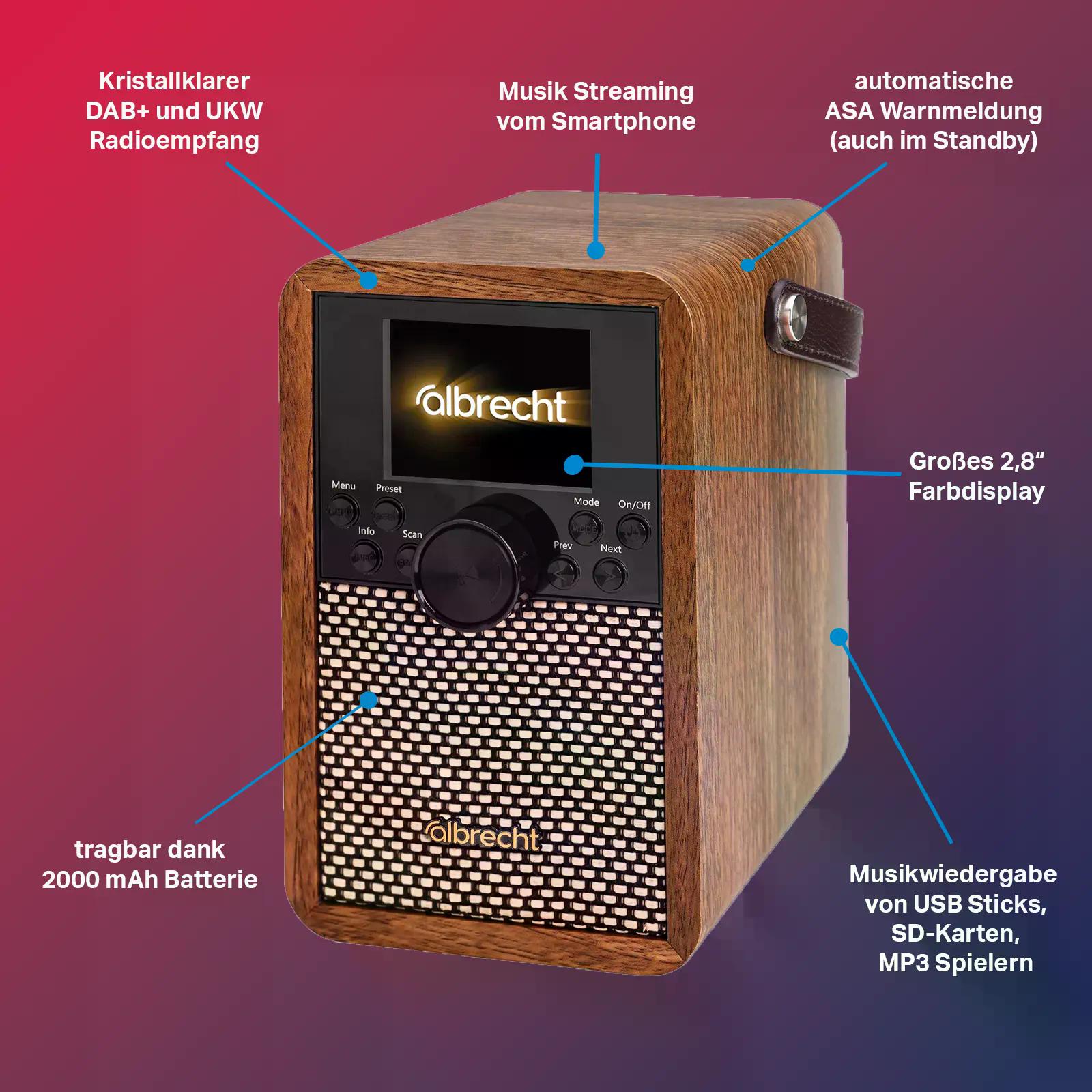 Albrecht DR 710 Digitalradio, tragbar mit UKW, DAB+, Musik-Streaming, ASA Warnmeldungenlbrecht  X - Bild 3