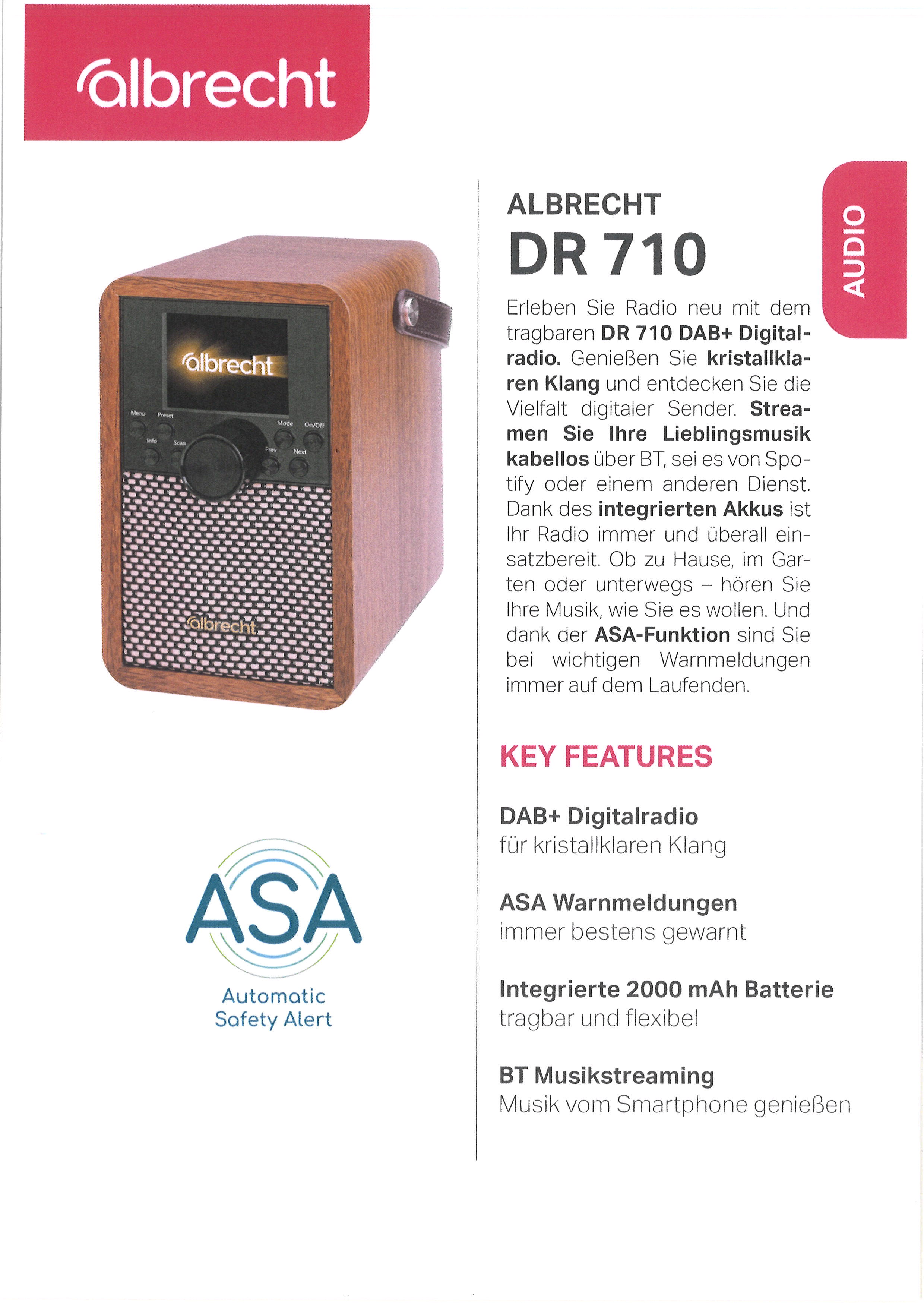 Albrecht DR 710 Digitalradio, tragbar mit UKW, DAB+, Musik-Streaming, ASA Warnmeldungenlbrecht  X - Bild 4