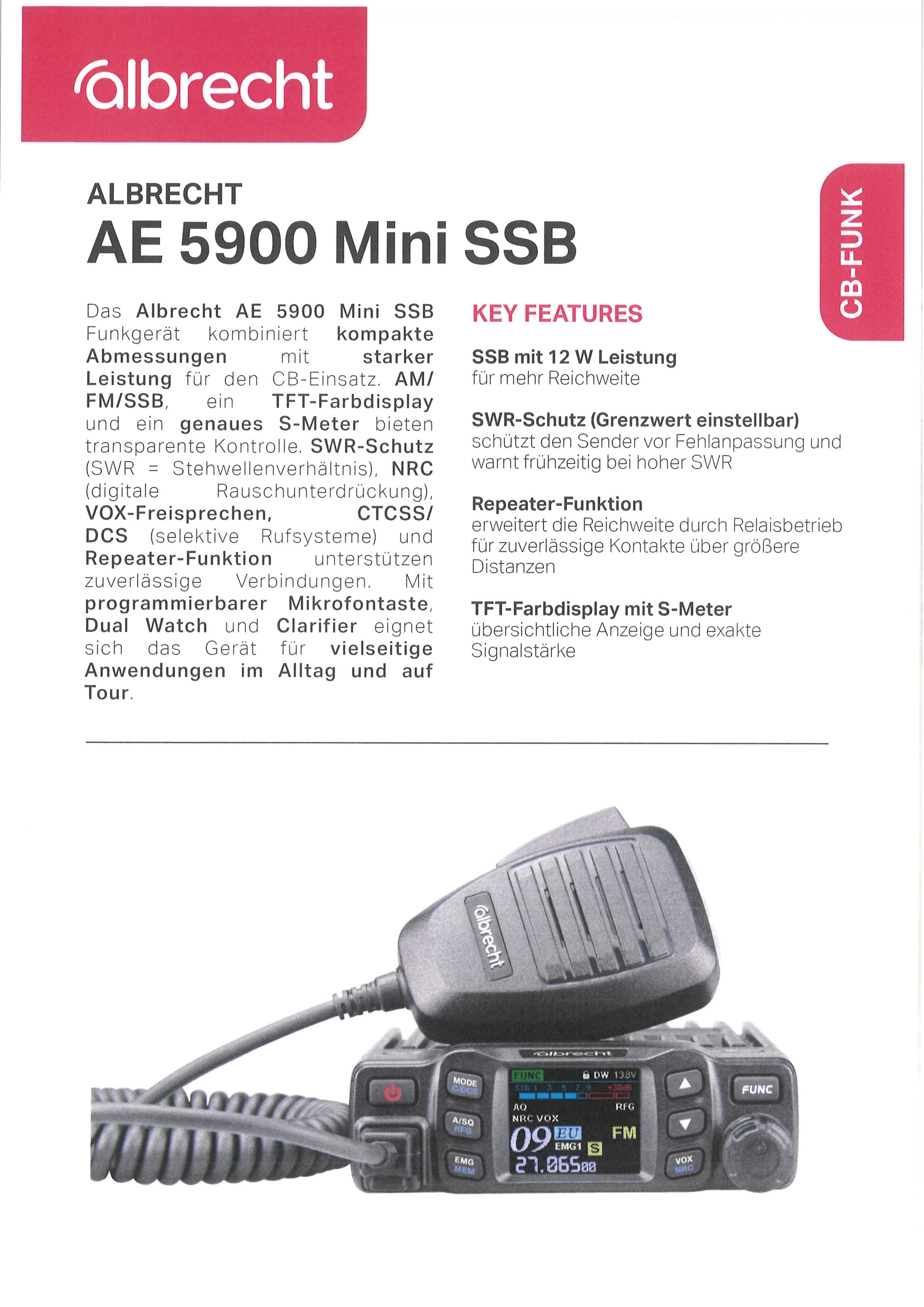 Albrecht AE 5900 Mini SSB 4 Watt AM/FM, 12 Watt SSB  Repeater X - Bild 4