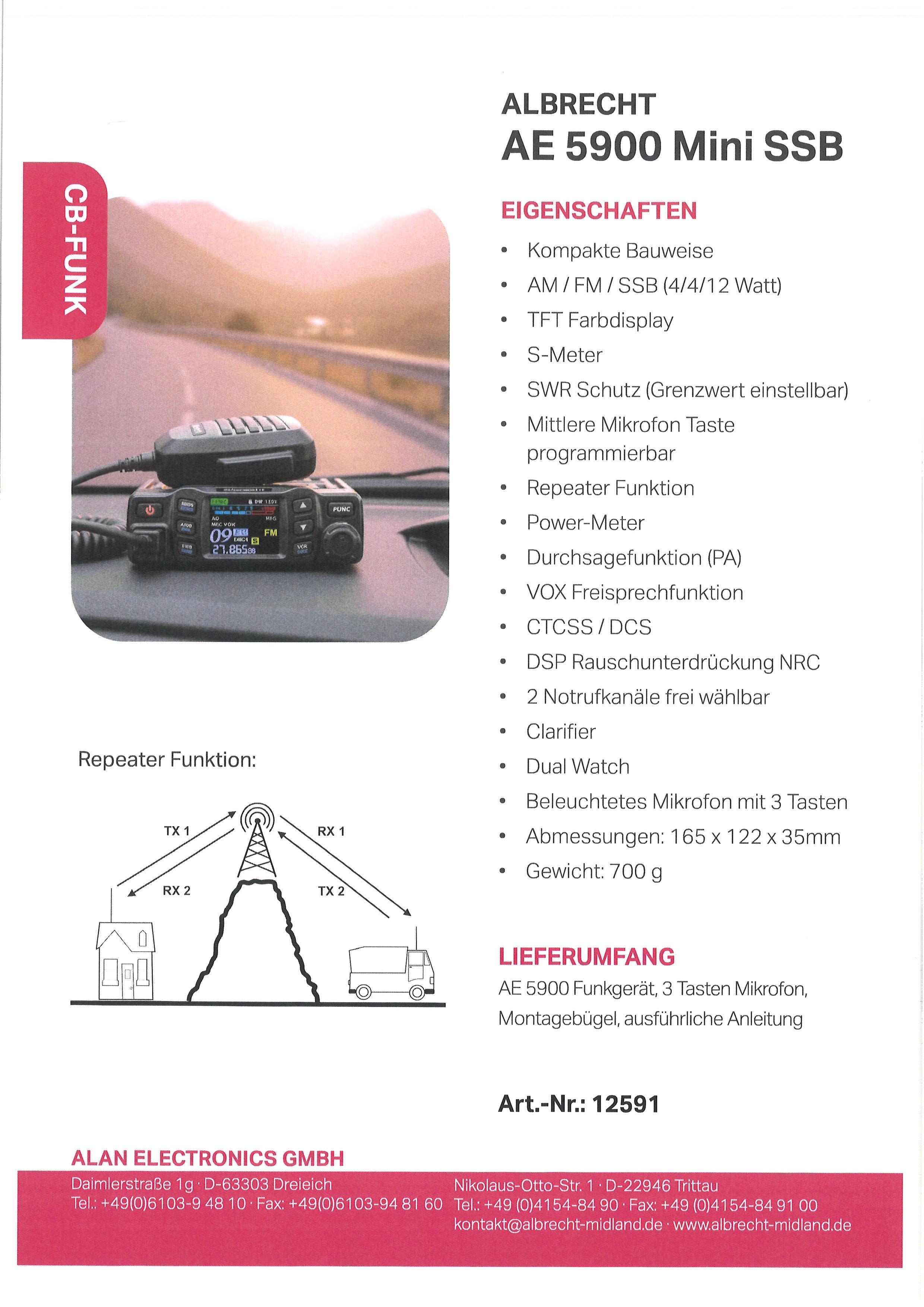 Albrecht AE 5900 Mini SSB 4 Watt AM/FM, 12 Watt SSB  Repeater X - Bild 5