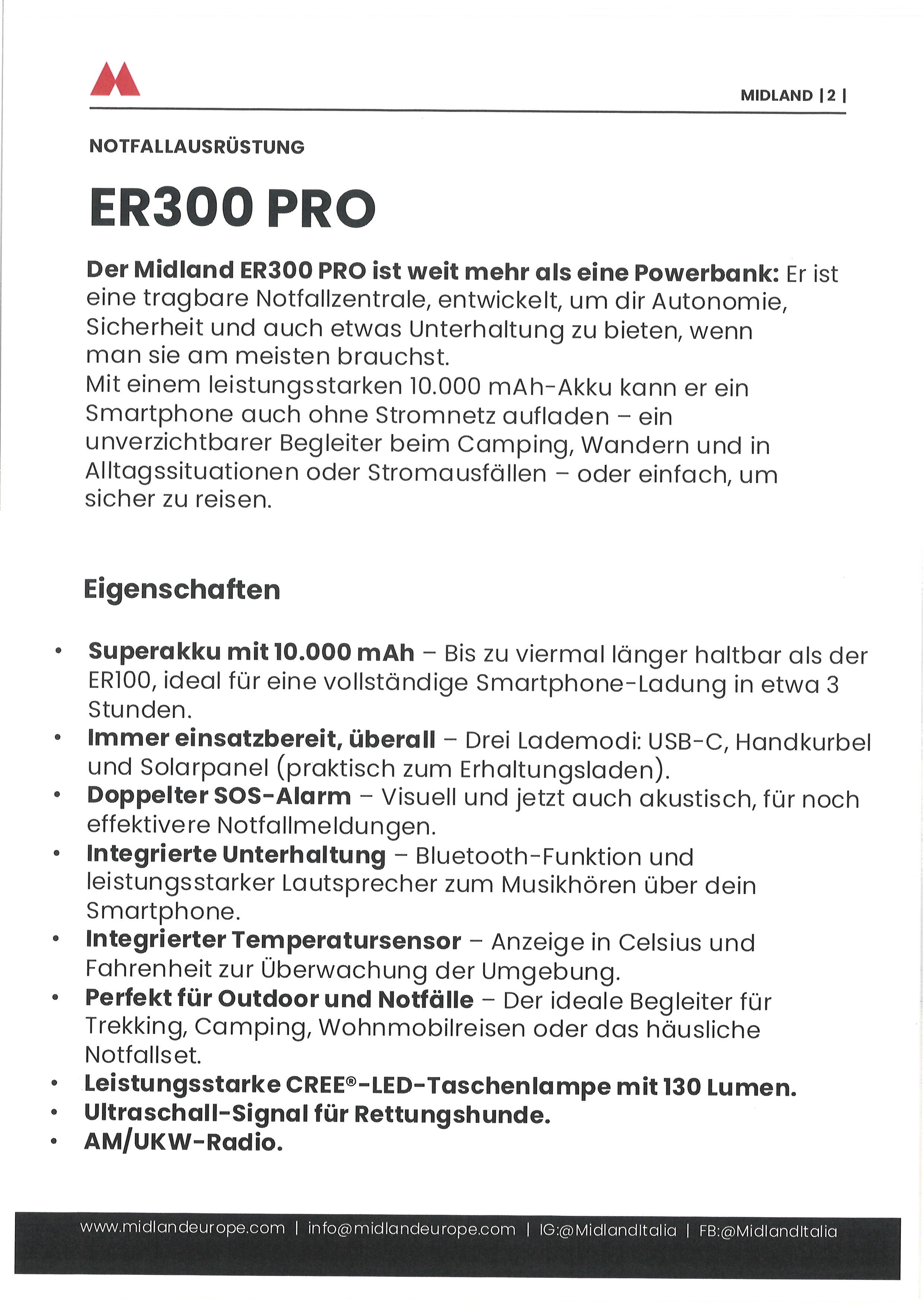  Midland ER 300 Pro Kurbelradio UKW, SOS, Lampe, Solar, PowerBank, Musik Streaming X - Bild 7