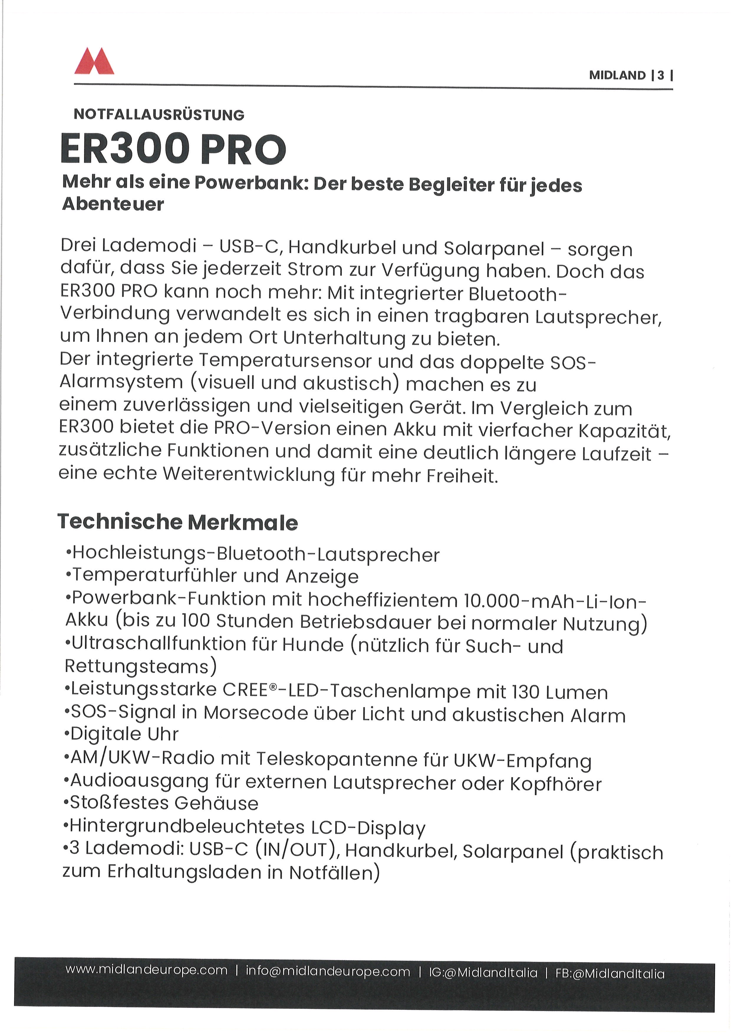  Midland ER 300 Pro Kurbelradio UKW, SOS, Lampe, Solar, PowerBank, Musik Streaming X - Bild 8