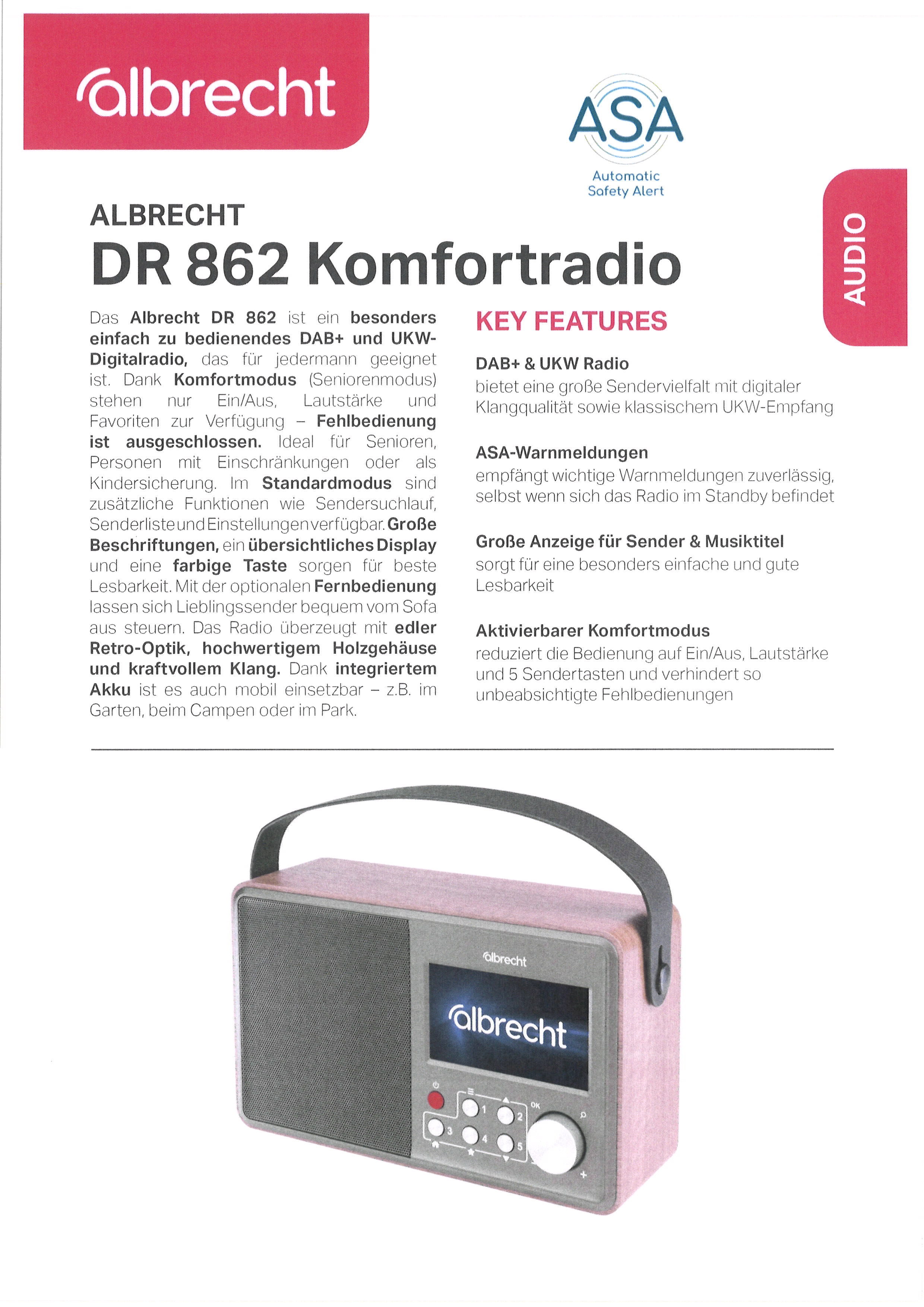  Albrecht DR 862 - das bedienerfreundliche Digitalradio ASA, DAB+/UKW, 4,3" Farbdisplay, inkl. 4000mAh Akku X - Bild 6