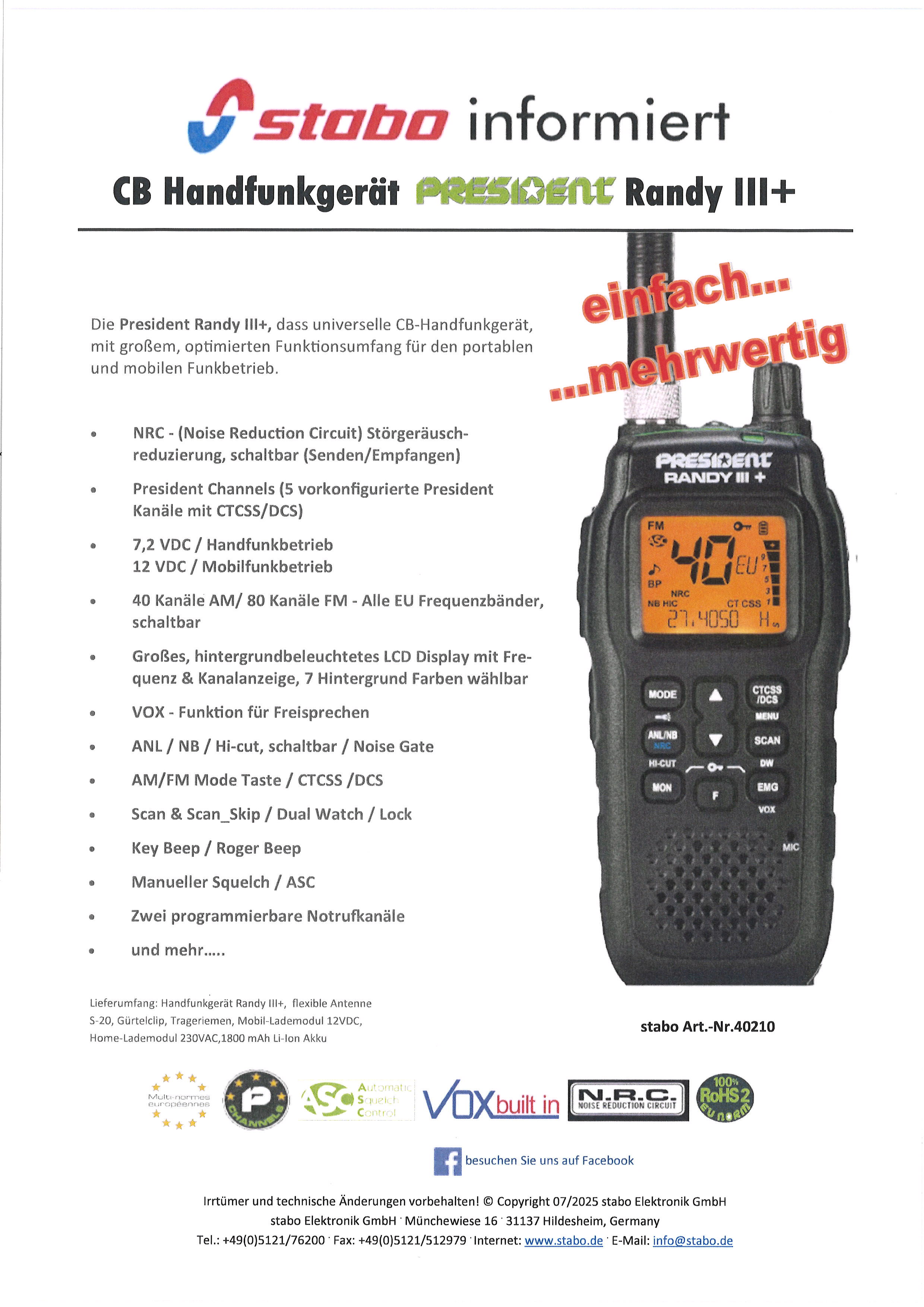 SET 12 President Randy III Plus mit Standladeschalte und Tactical Antenne - Bild 1