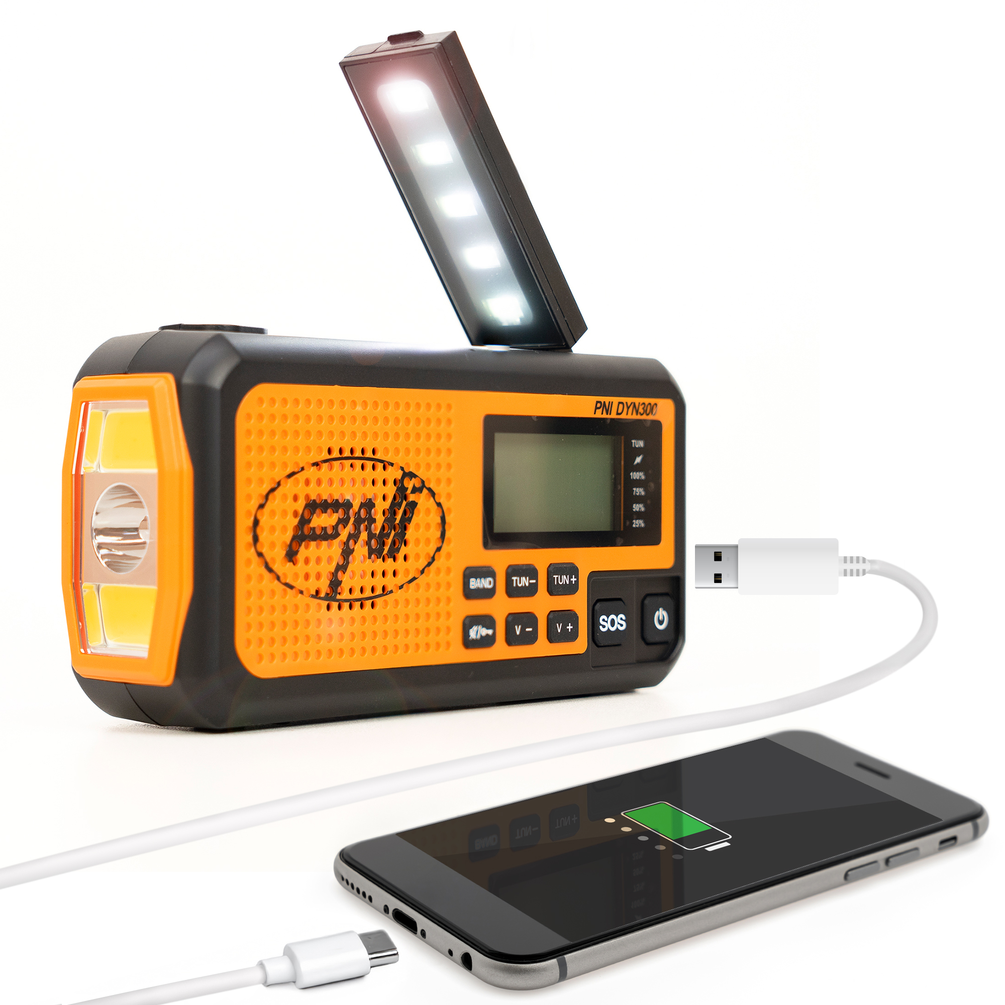 Tragbares Kurbelradio mit Dynamo, Solarladung, Taschenlampe, Powerbank 4000 mAh, SOS,  - Bild 1