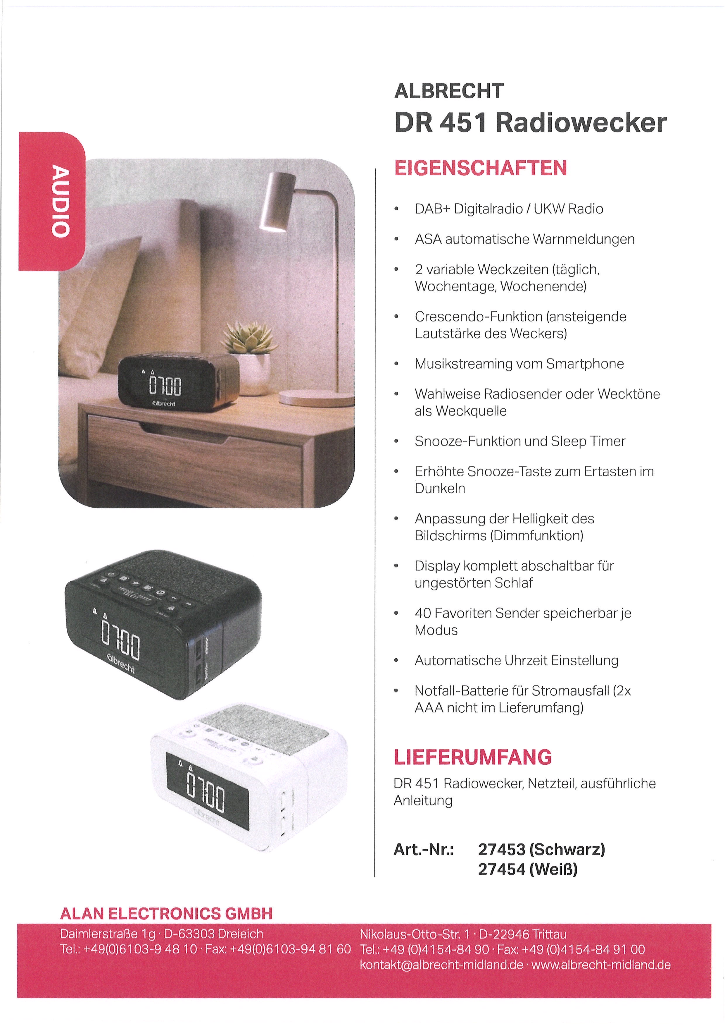 Albrecht DR 451 DAB+/UKW Radiowecker, weiß Dimmbar, Musik Streaming, ASA Warnfunktion X - Bild 5