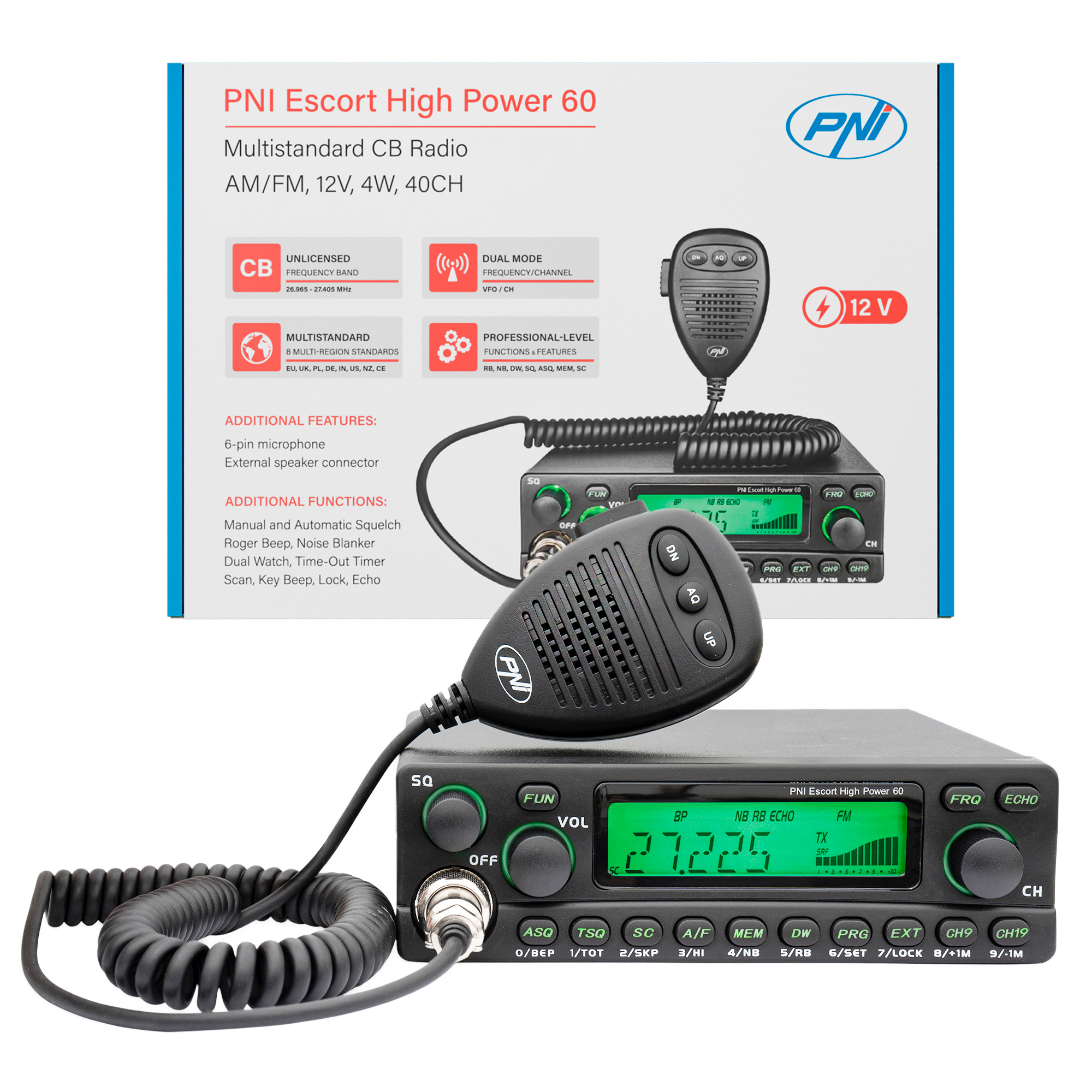 CB-Radiostation PNI Escort HP 60 Multistandard, FM/AM, 12V, ASQ, RF Gain X - Bild 2