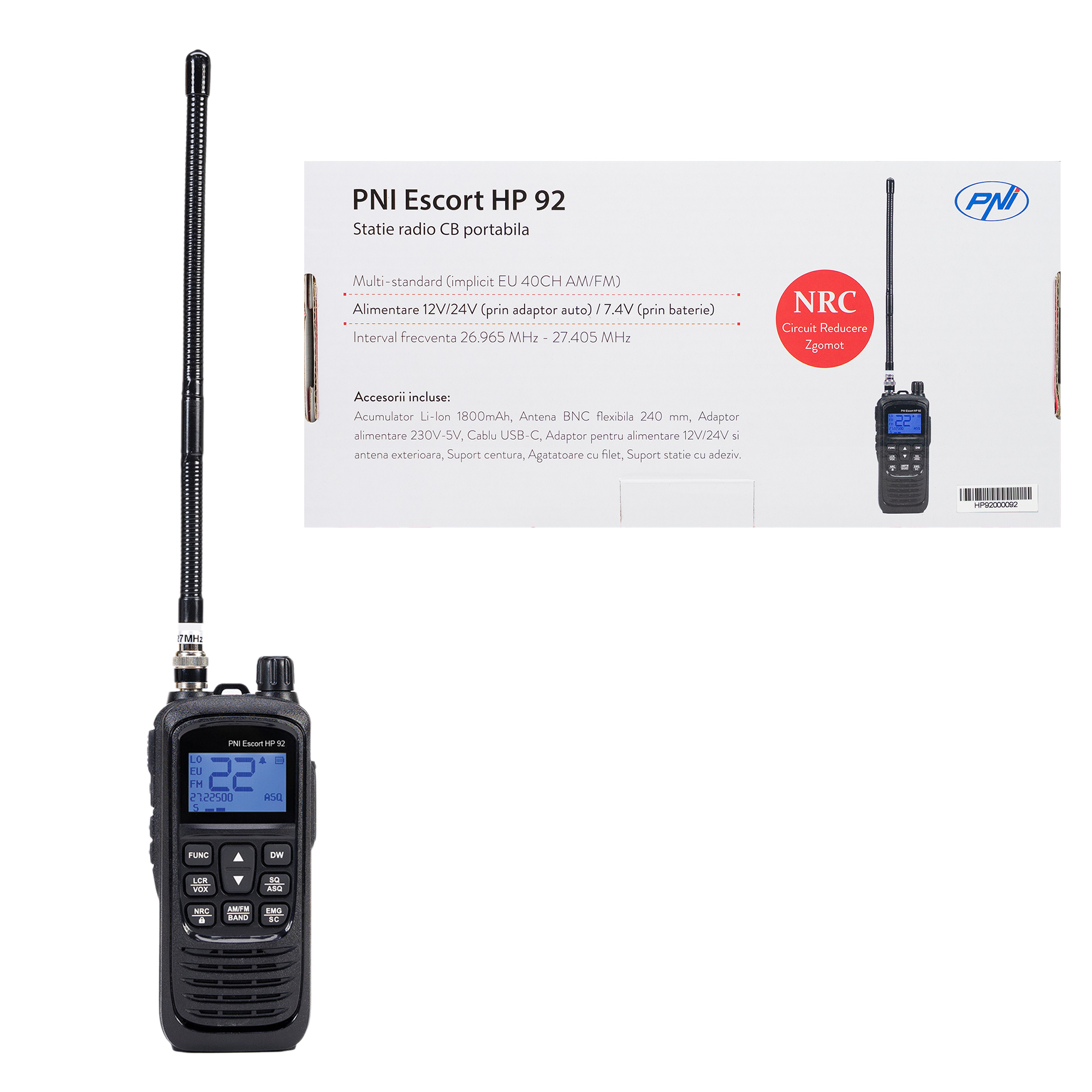 PNI Escort HP 92 Multi Standard CB-Handfunkgerät , 4W, AM-FM, NRC, Dual-Uhr, Roger Beep, ASQ SQ einstellbar, VOX, 12V-24 V X - Bild 1