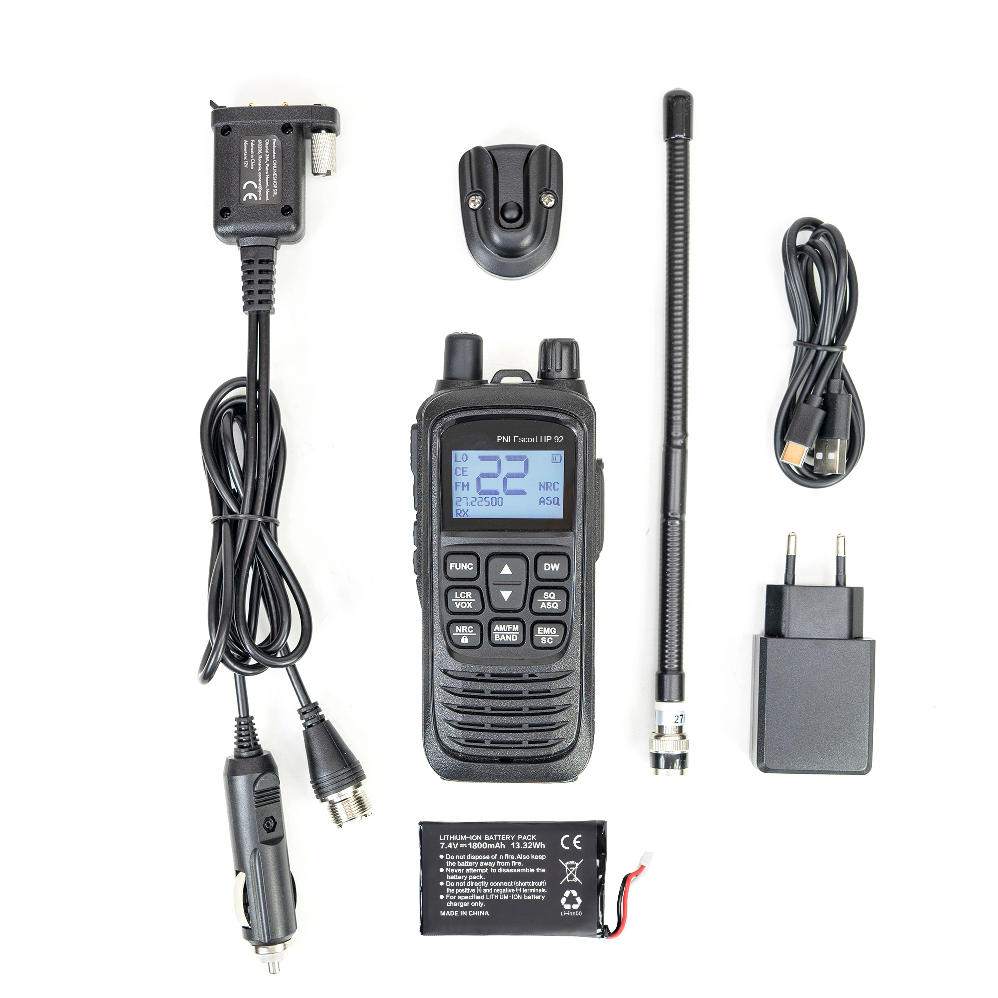 PNI Escort HP 92 Multi Standard CB-Handfunkgerät , 4W, AM-FM, NRC, Dual-Uhr, Roger Beep, ASQ SQ einstellbar, VOX, 12V-24 V X - Bild 4