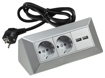 Steckdosenblock McPower Flair silber, 3-fach Steckdose + USB