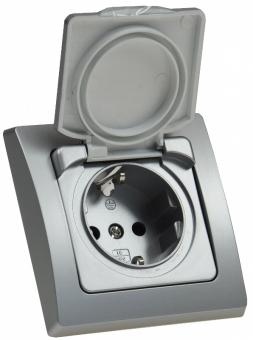 DELPHI SET Schutzkontakt-Steckdose + Wechselschalter IP44, silber X - Bild 2