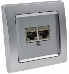 Delphi Netzwerkdose silber mit Rahmen 2x CAT6 X