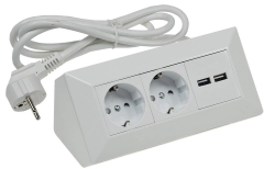 Steckdosenblock Ecksteckdose 2-fach + 2 USB mit 1,5m Kabel Vormontiert I 45° Winkel X