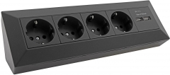 Steckdosenblock 4-fach +2xUSB schwarz